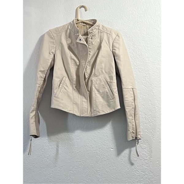 Free People Wool knit Blend Faux vegan Leather Jacket Coat S zip beige