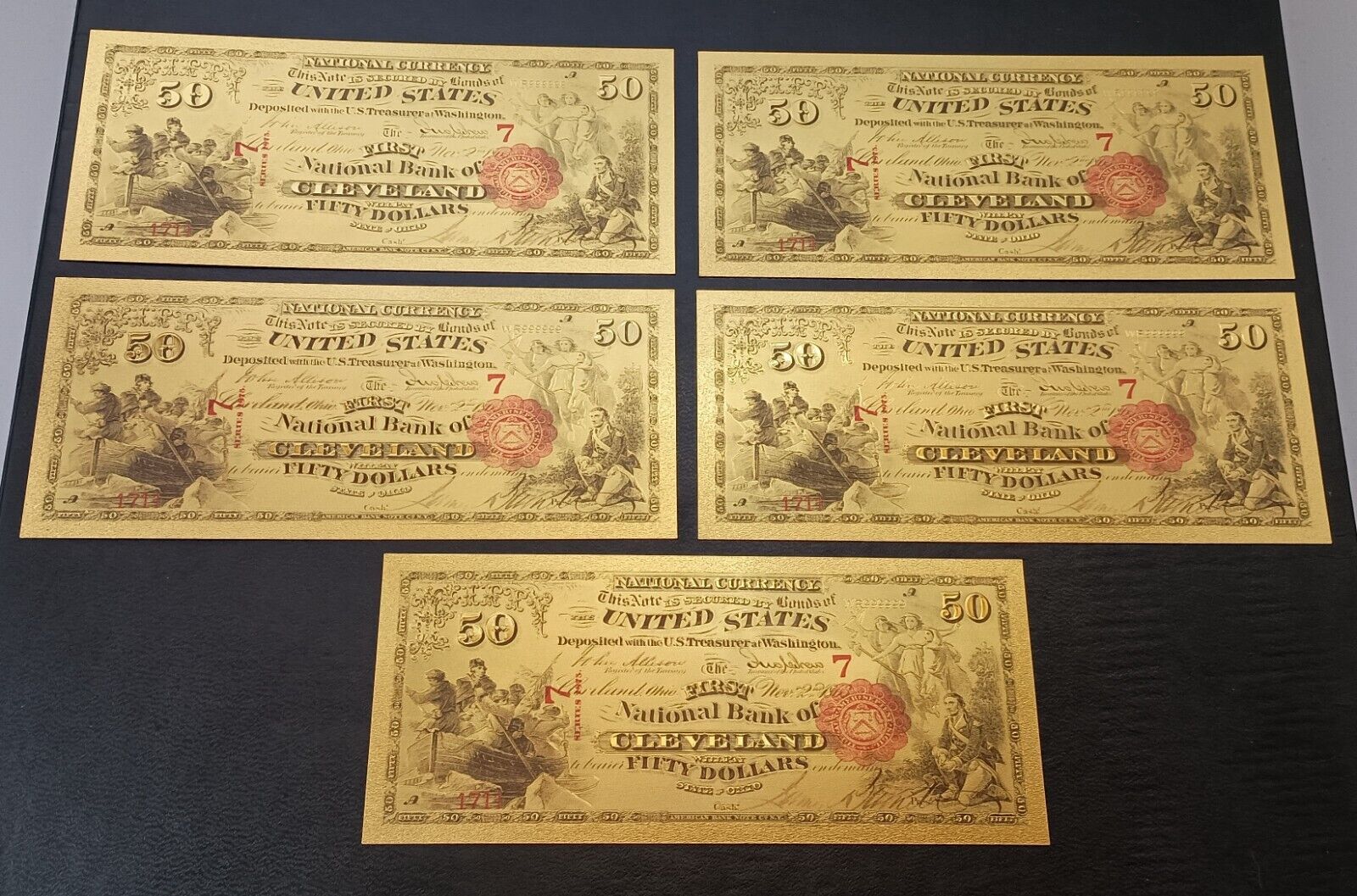 LOT OF 5 1863 50 Bill The First National Bank of Cleveland OH 24K Gold Foil