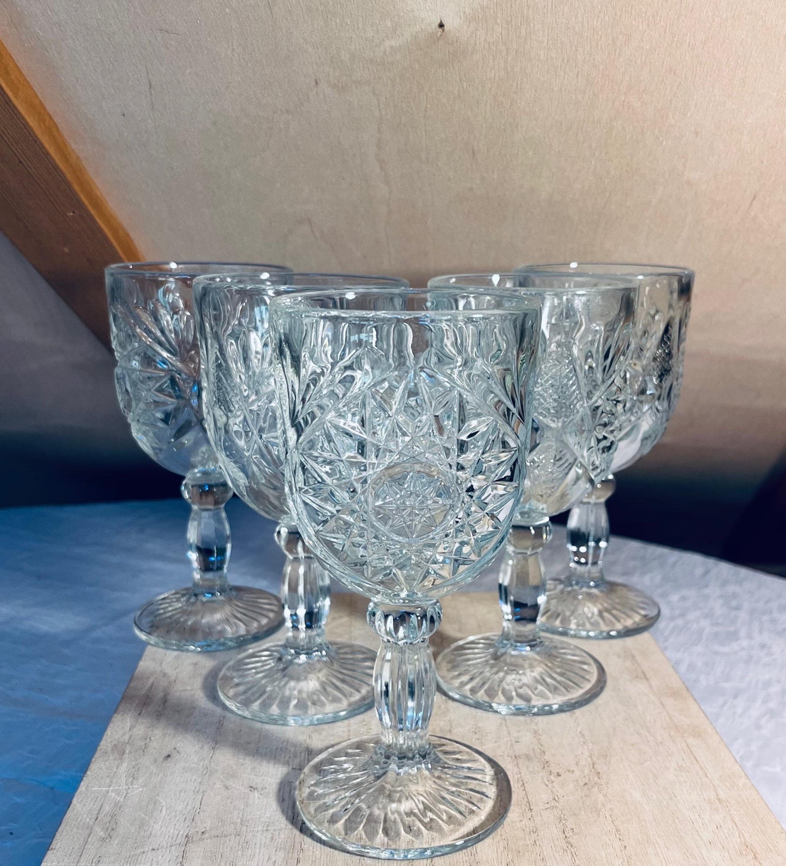 Set of 5 Vintage Libbey Hobstar 7” Goblets