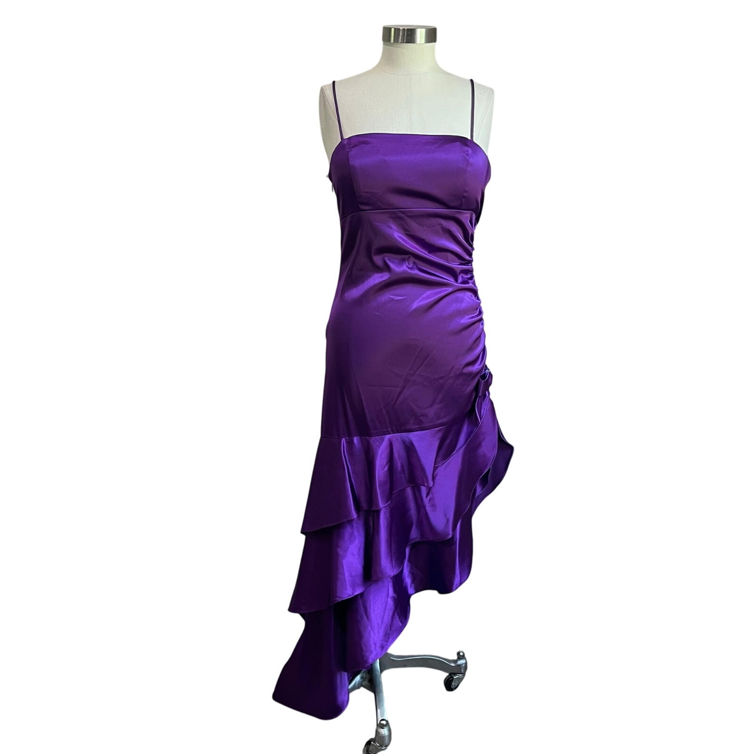 VTG Blondie Nights Y2K Asymmetrical Dress Purple Ruffled Prom Whimsigoth Sz 11
