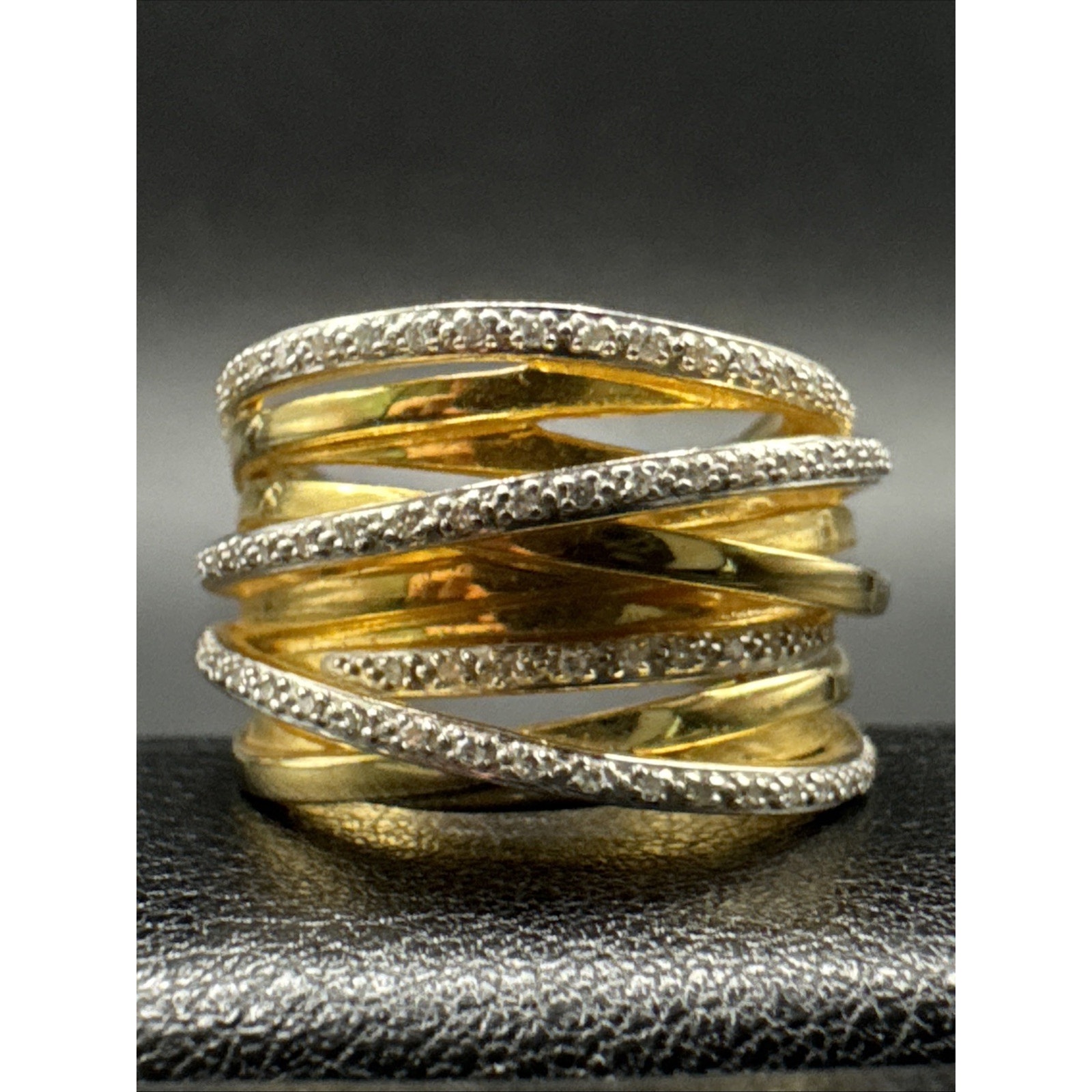 Gold Sterling Silver Diamond Highway Ring 925 Size 9 R06