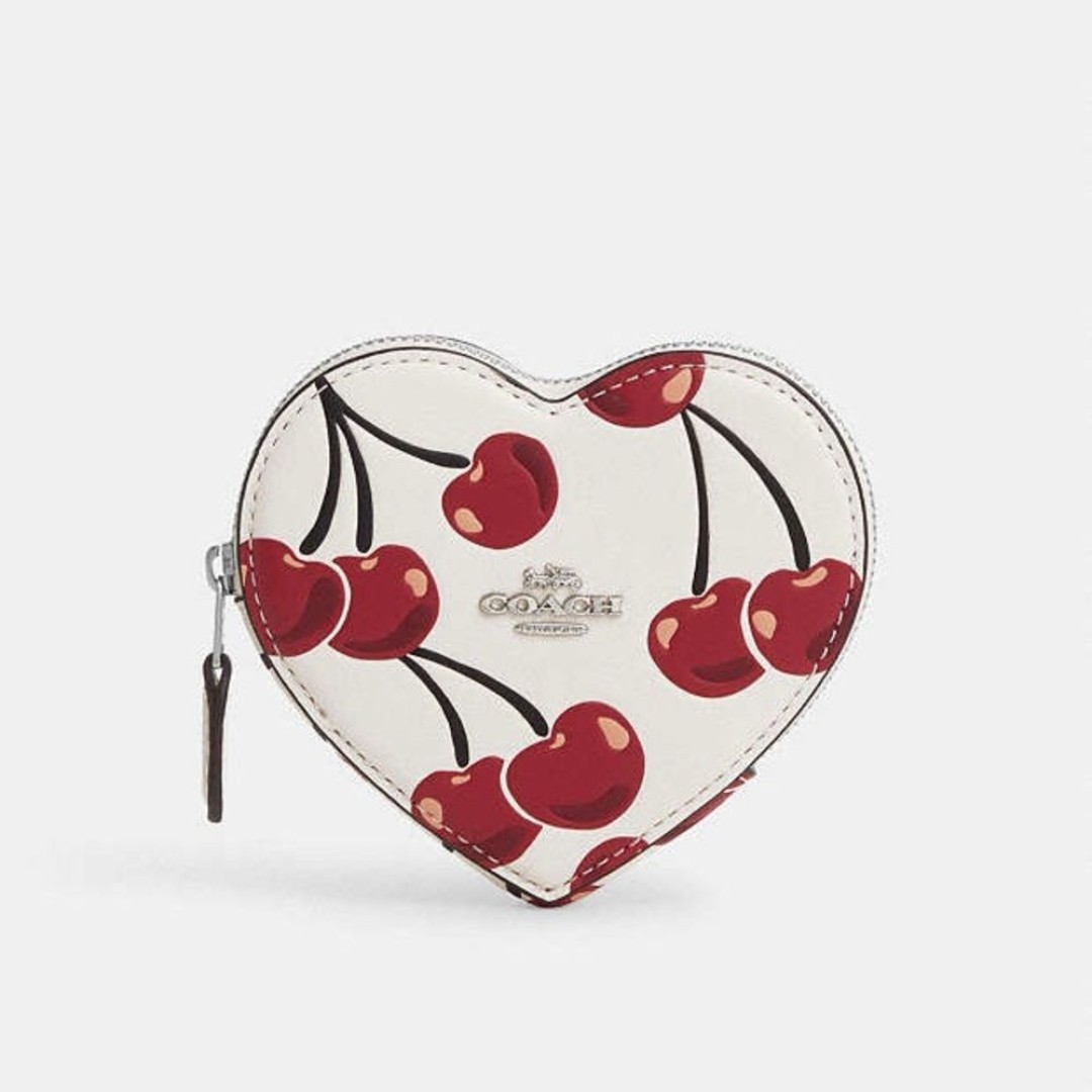 NWT Coach Heart Coin Case With Cherry Print