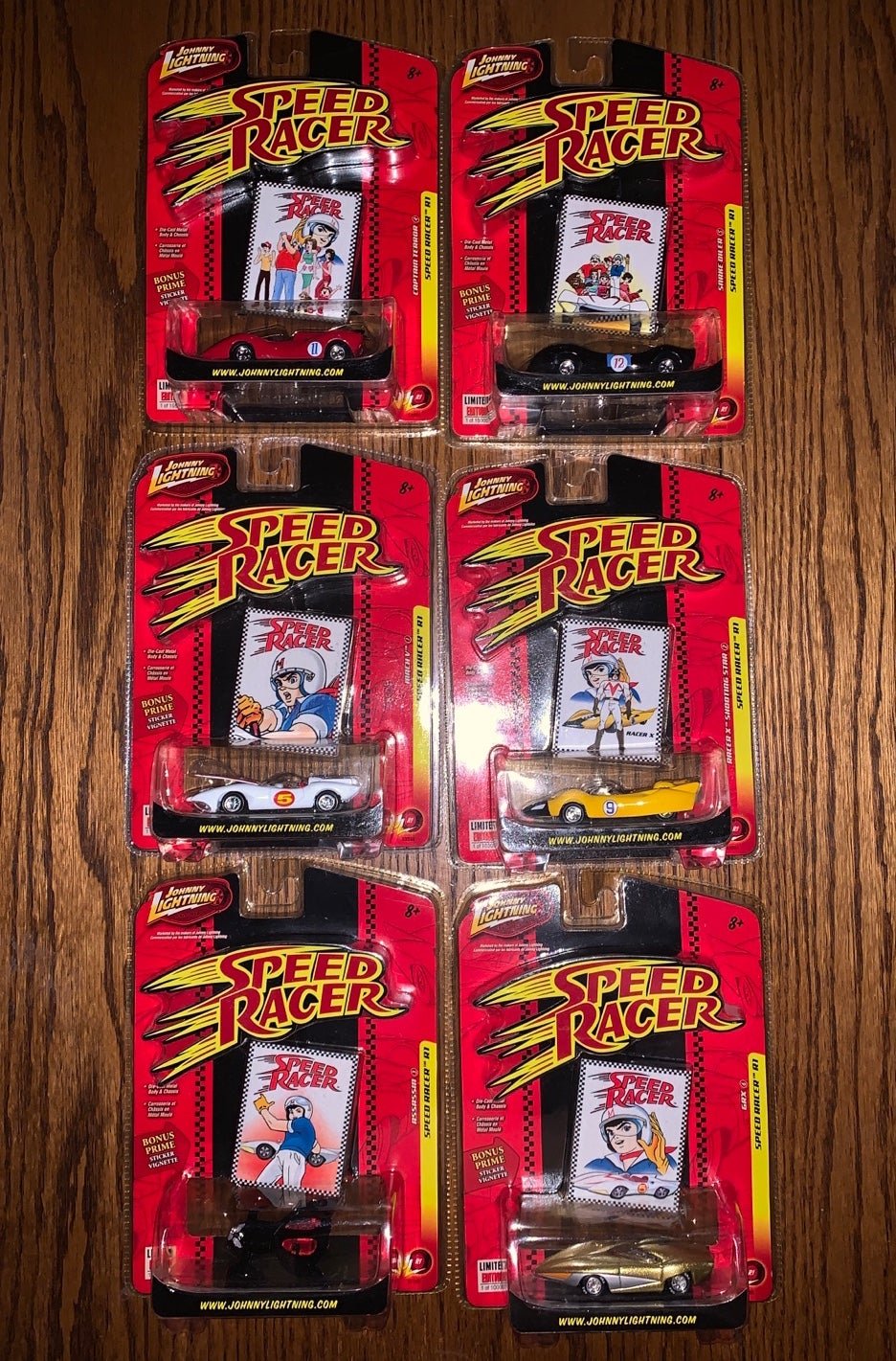 Speed Racer Johnny Lightning Limited Edition Die Cast + Bonus Stickers Full Set