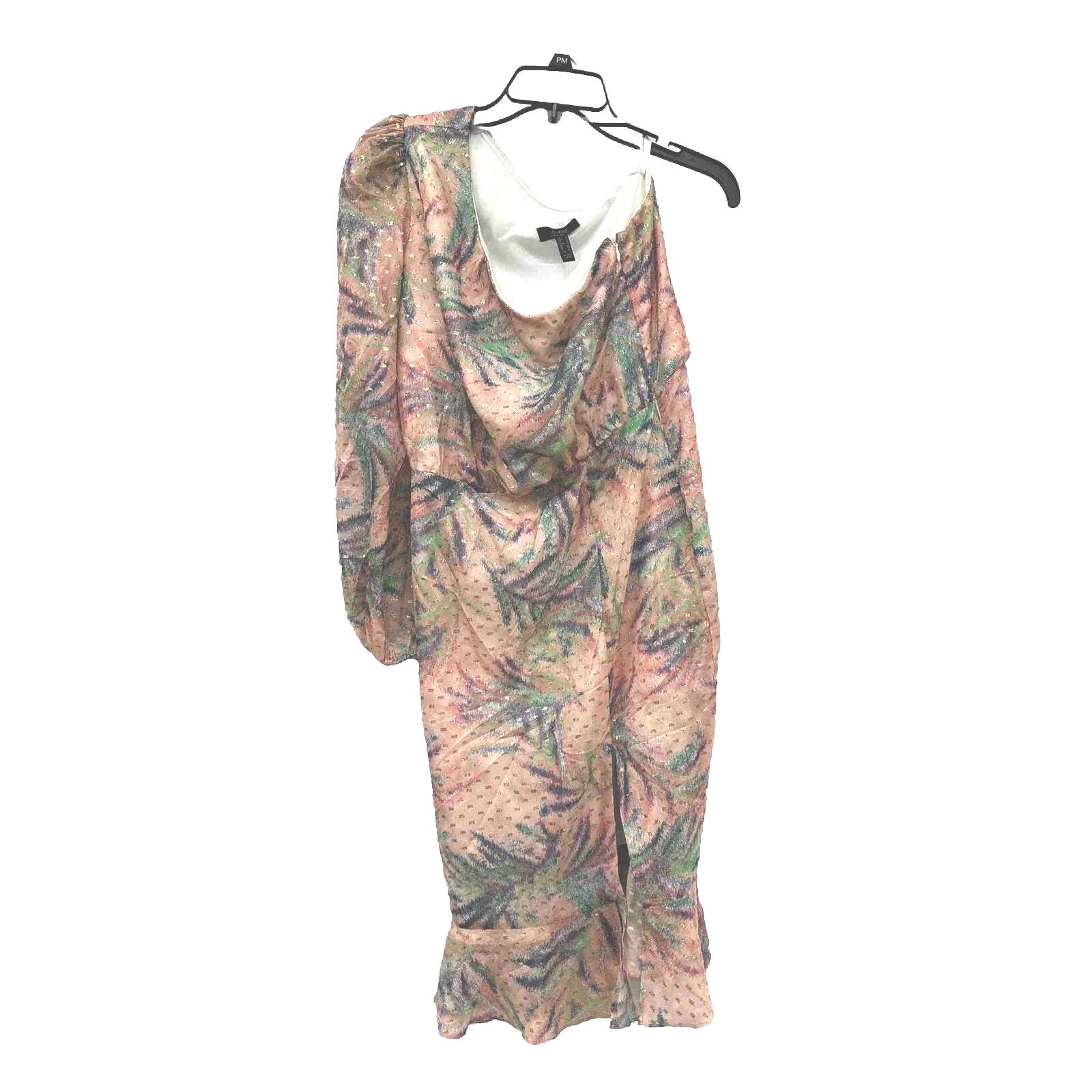 NWT Sz 8 Aidan Mattox 1 Shoulder Dress. Pastel PinkGreenPurple. Split Hem.