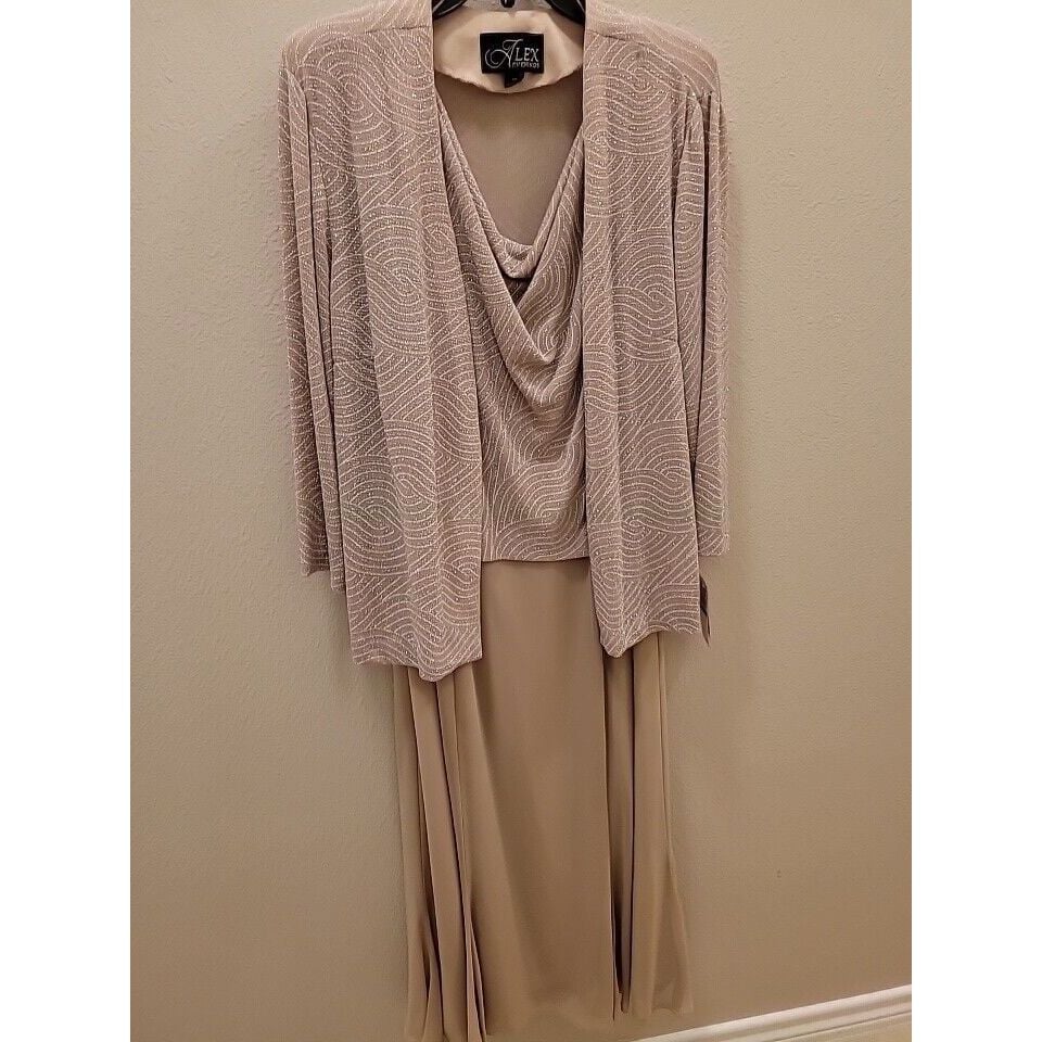 Alex Evenings Womens 18 Beige 2 Piece Floor Length Formal Dress/jacket. New