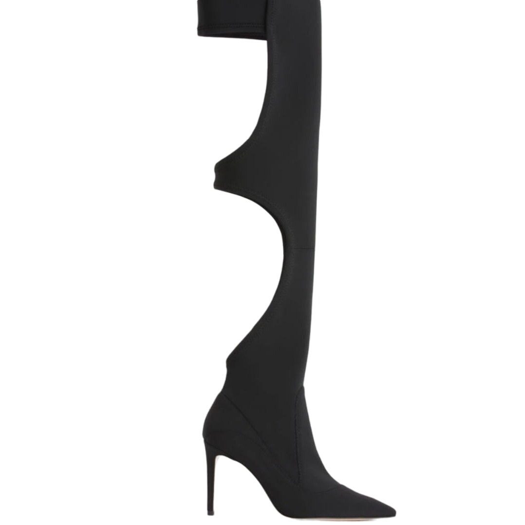 NWOT Good American Black Over The Knee Cut Out Boots SZ 7