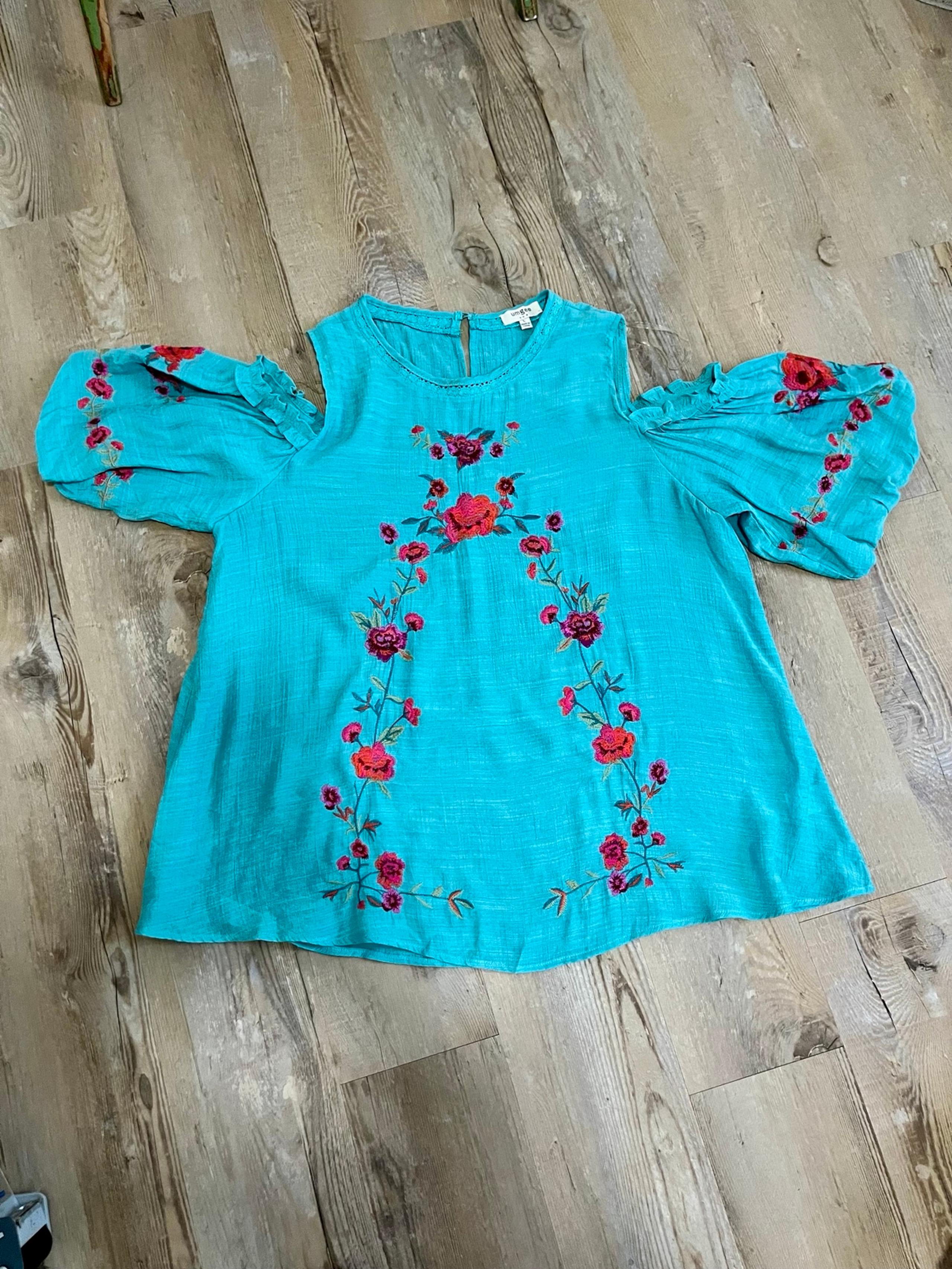 Umgee Womens blouse Multicolor Flowy Bell Boho Size Large