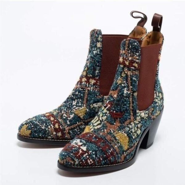 Chloe Kooper Tweed Cowboy Ankle Boot 38.5/8