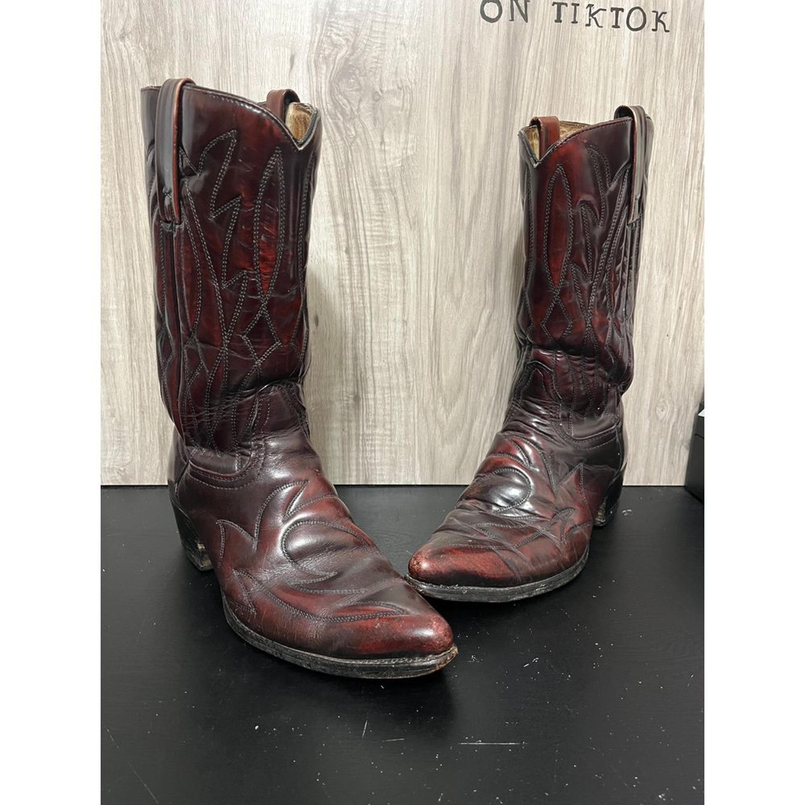 Durango West vintage Leather Cowboy Boots Red-Brown Mens Size 8 D