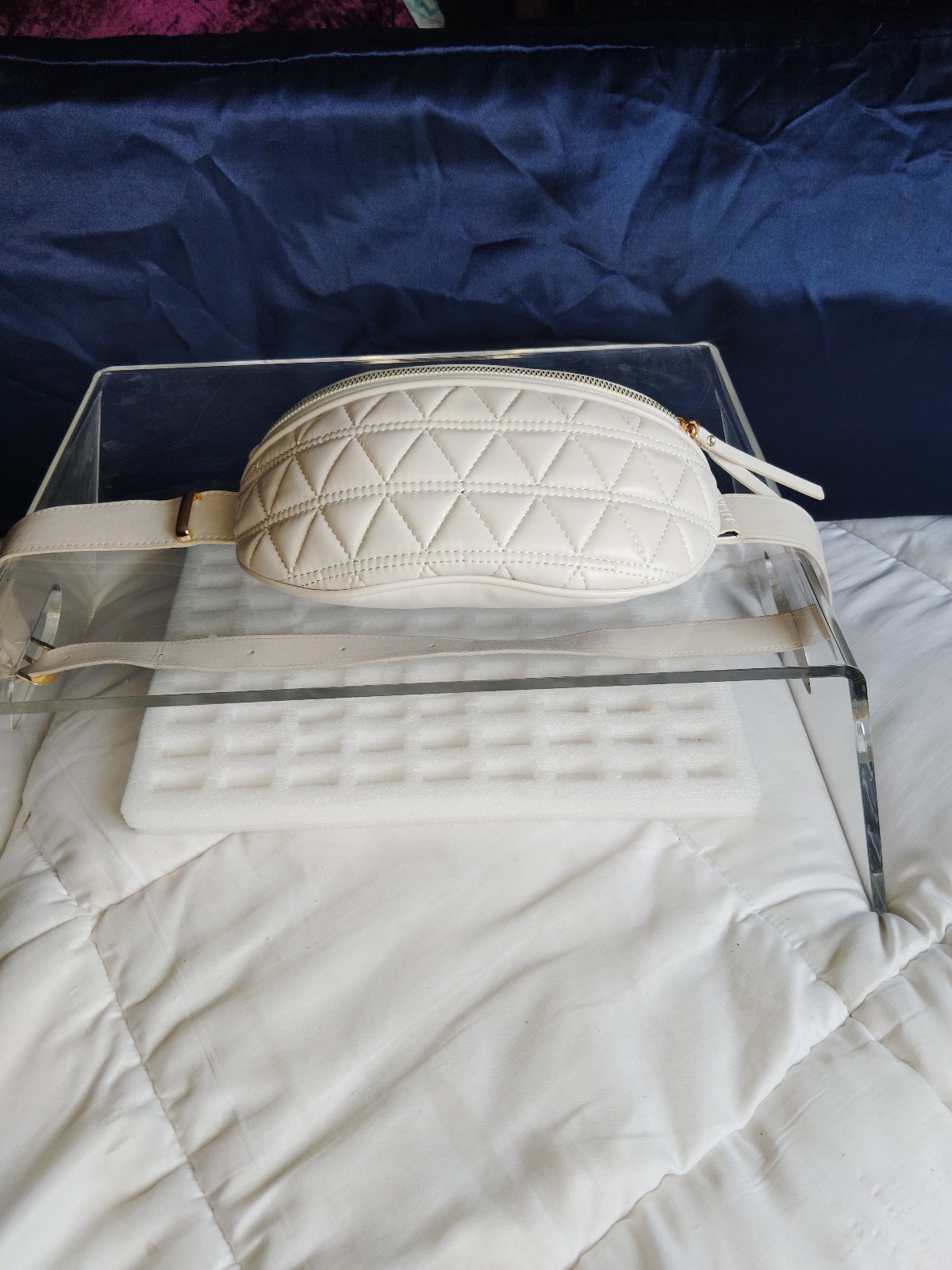 Women's cream and gold quilted leather fanny pack
