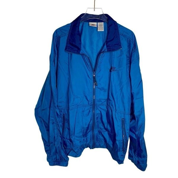 VTG 90’s Nike Full Zip Windbreaker Jacket Teal Navy Blue Nylon Zip Size Medium M