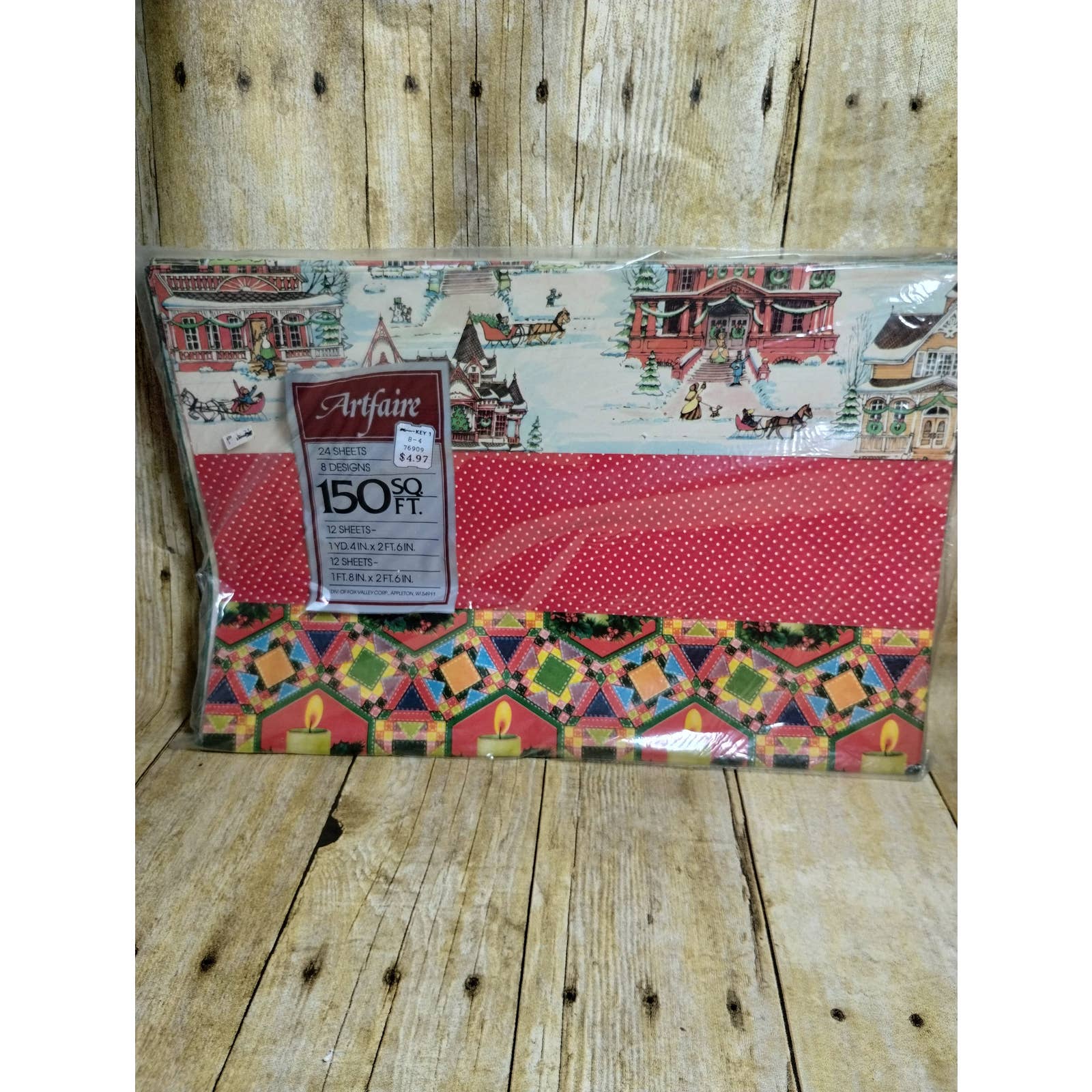 Vtg Christmas Artfaire Gift Wrap 24 Sheets 8 Designs Victorian Village NOS (4d)