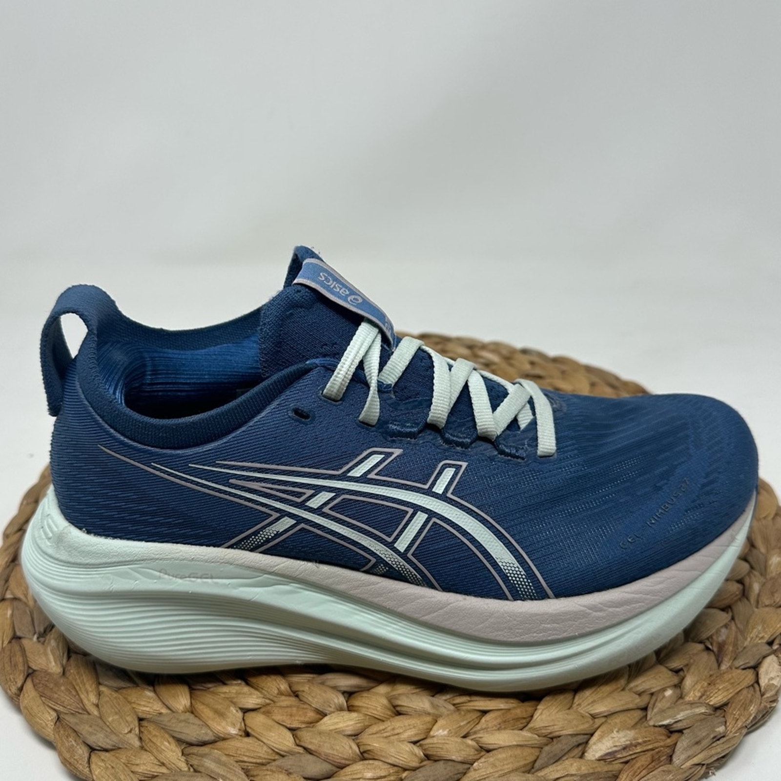 ASICS Gel Nimbus 27 Running Shoes Grand Shark Aqua Blue Size 8 Women's