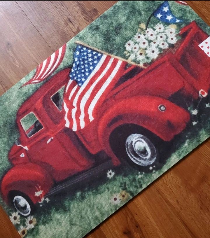 Farmhouse Patriotic Red Truck Rug/Mat