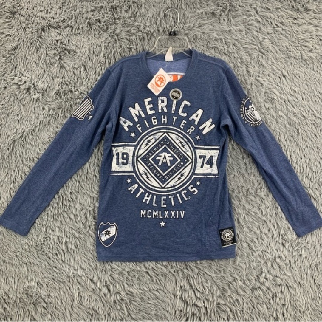 NWT American Fighter Reversible Men’s Medium Blue Spellout Long Sleeve S…
