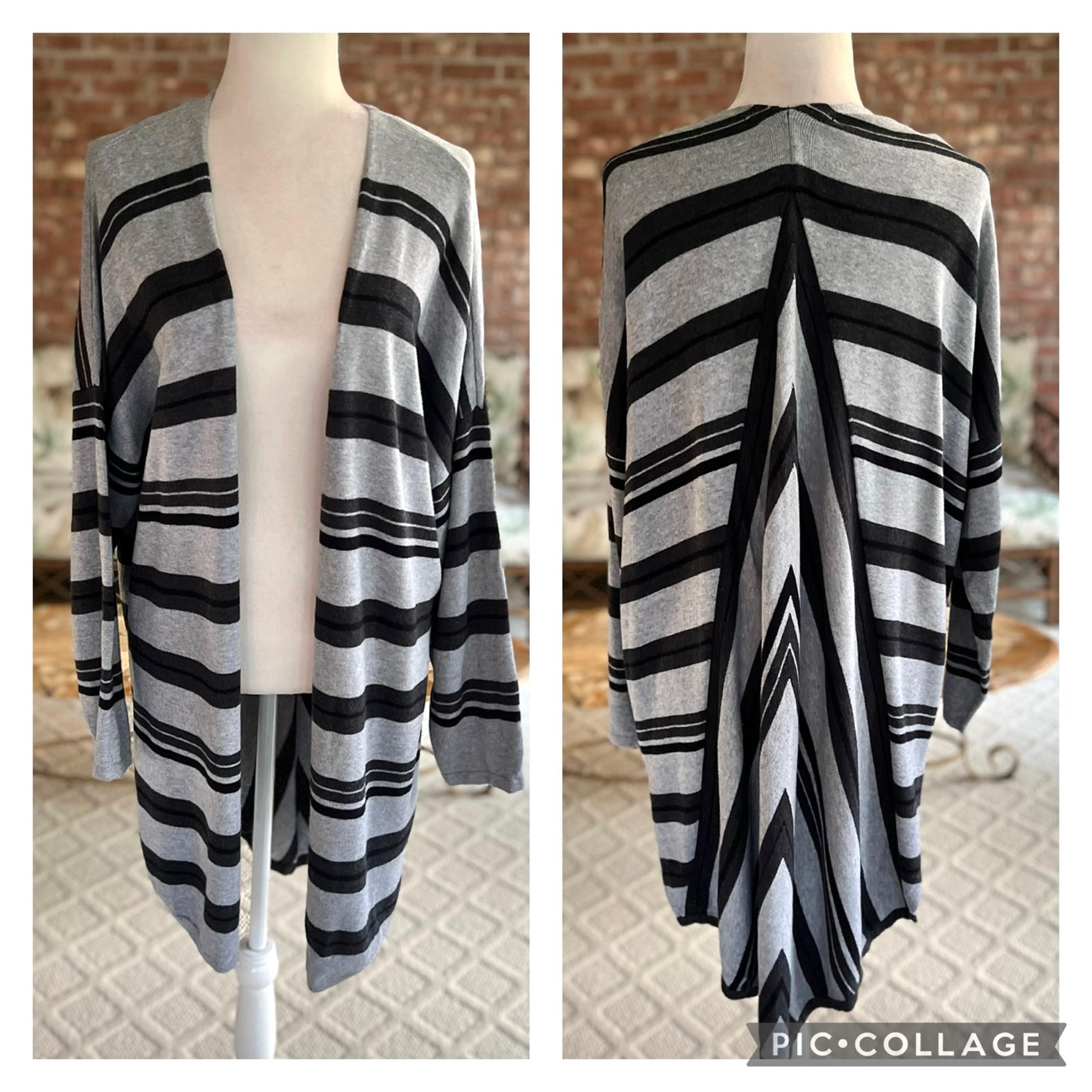 Gray Striped High Low Open Front Sweater Cardigan 3X - Vince Camuto