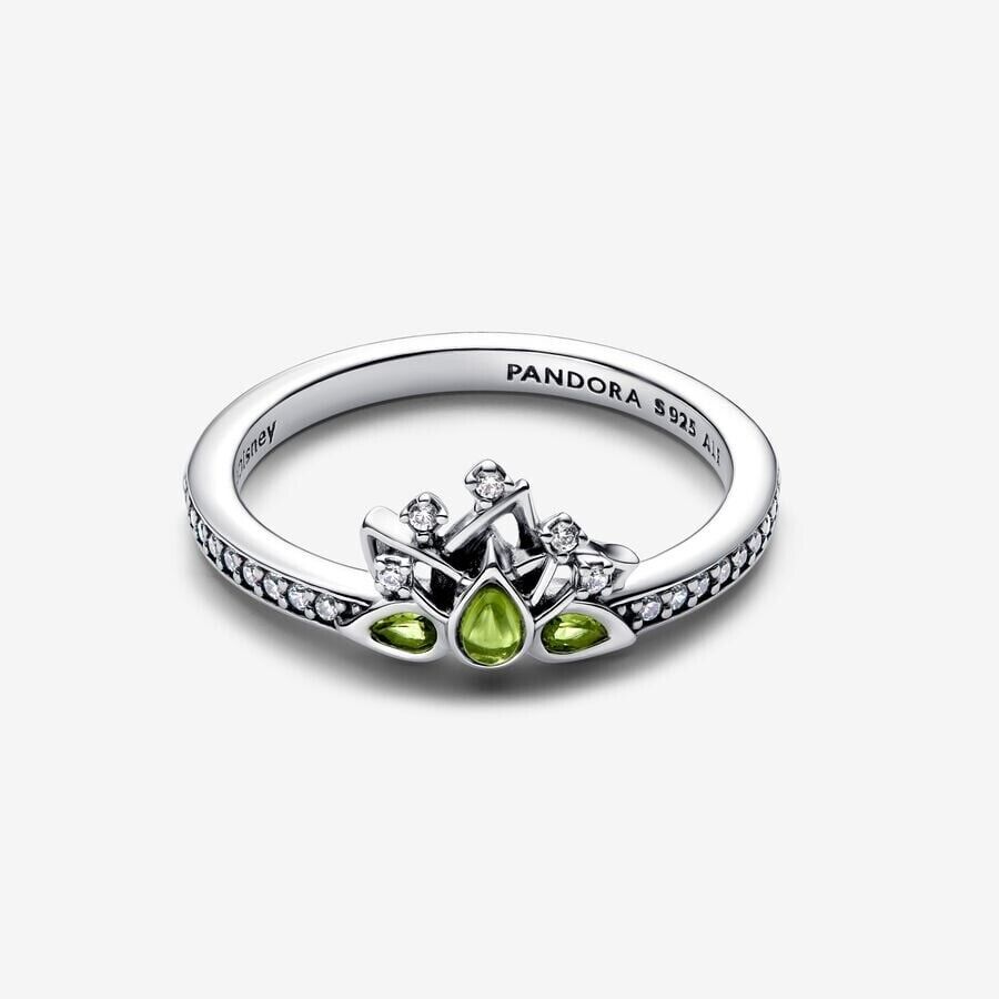 NEW Princess Style Tiara-Inspired Sterling Silver Ring Green Cubic Zirconia Wit