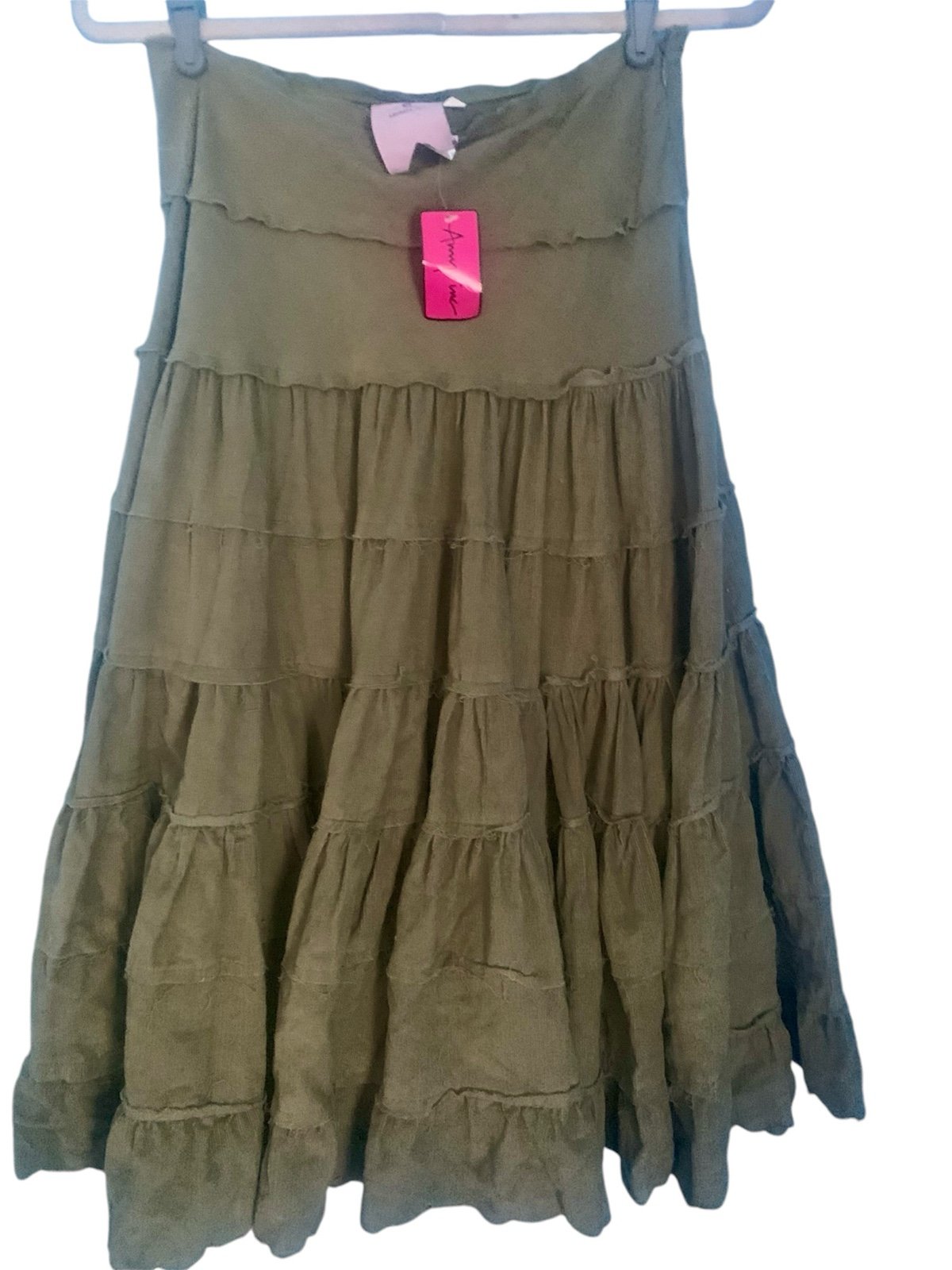 Candela NYC VTG Y2K Tiered Olive Sage Green Corduroy Maxi Skirt Boho NWT S