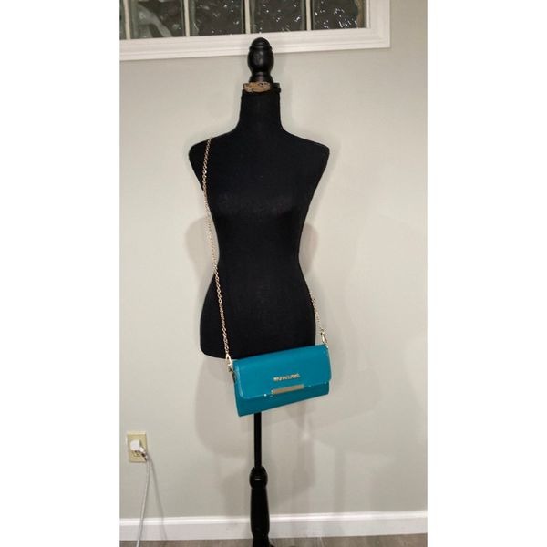 Vintage teal Michael Kors double flap wallet on chain