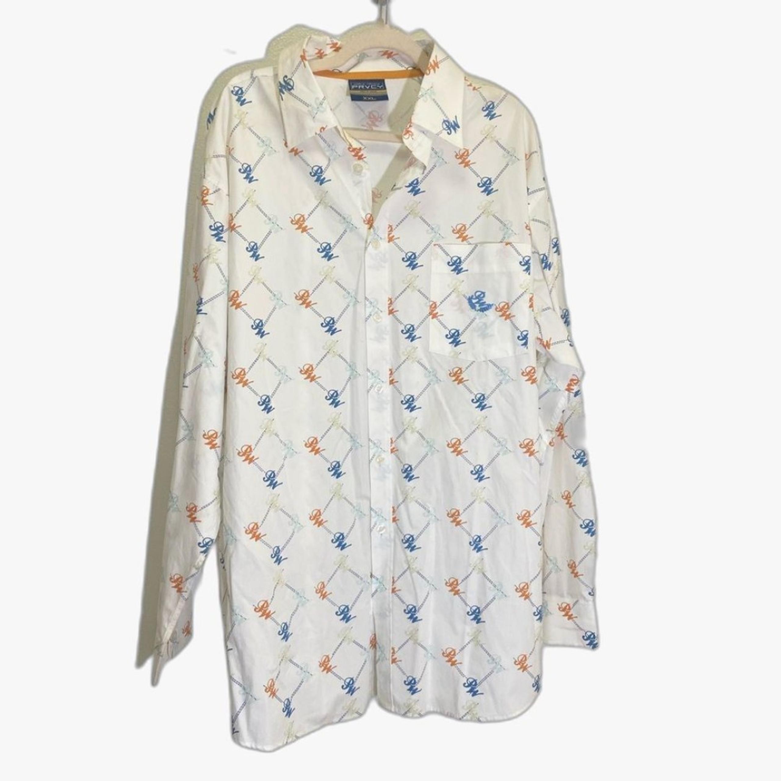 Vintage PRVCY - PW monogramed Grid Button Up Shirt - size XXL Tall RARE