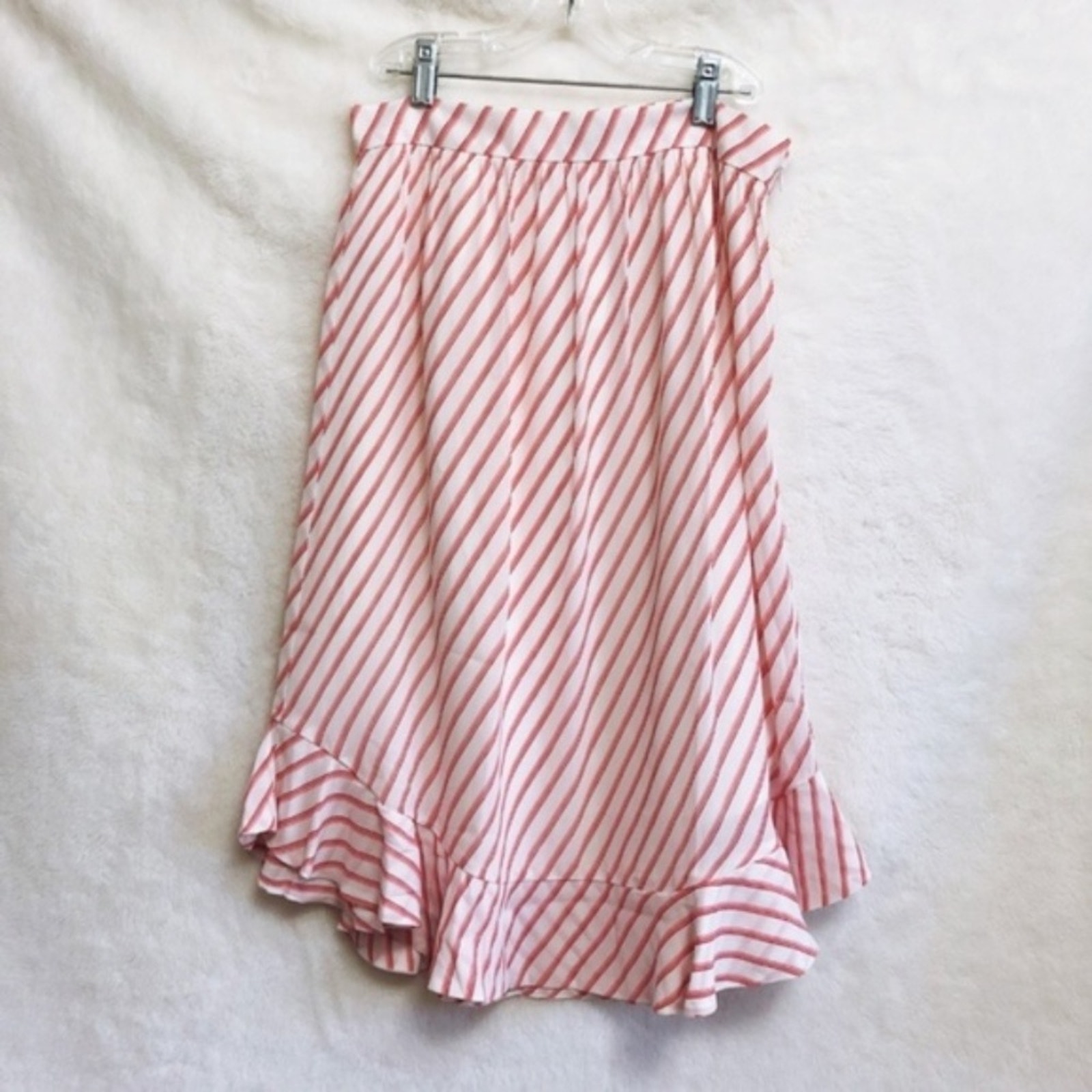 LOFT Pink White Striped Ruffle Hem Skirt
