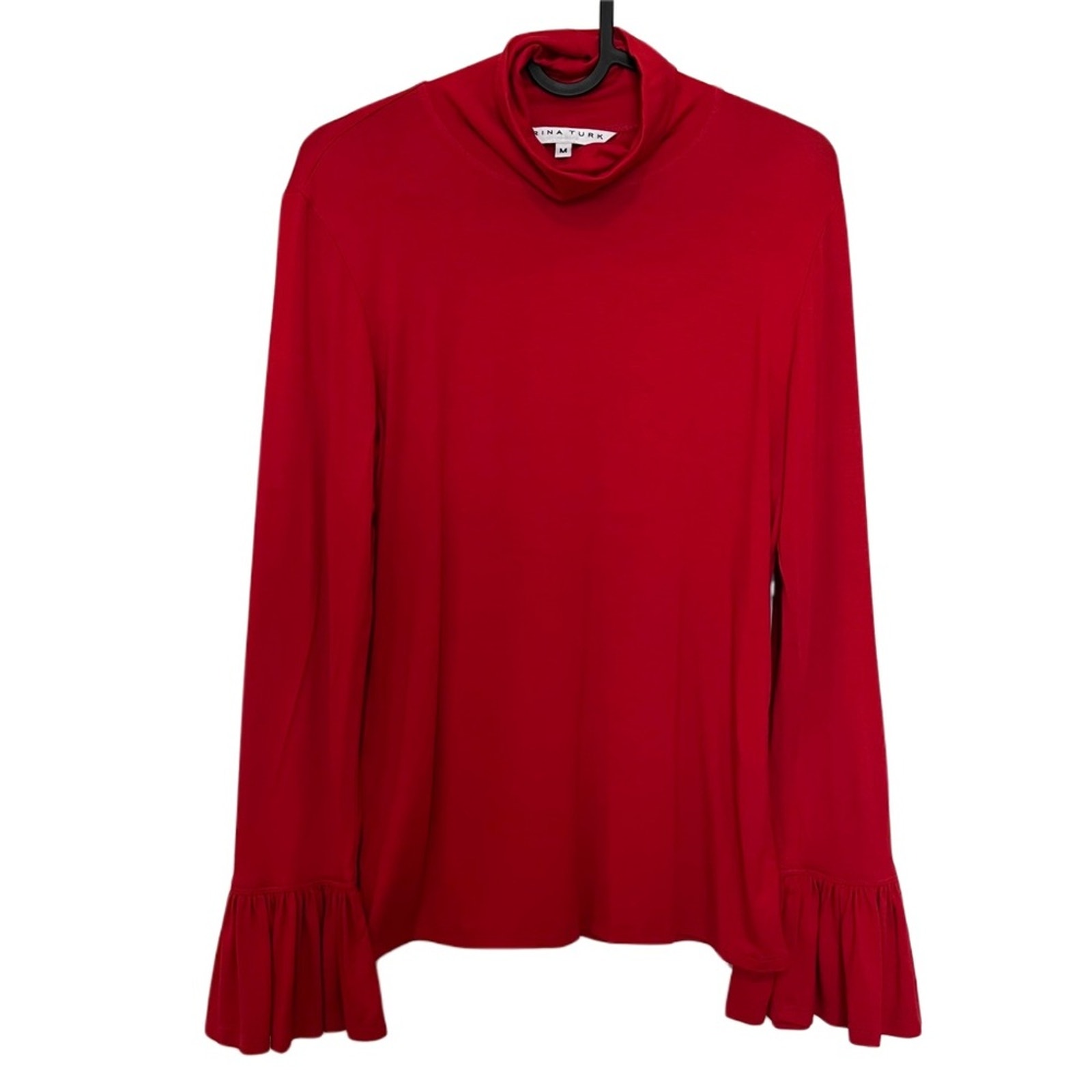 Trina Turk Red Stretch Jersey Abril Turtleneck Pullover Blouse Size Medium