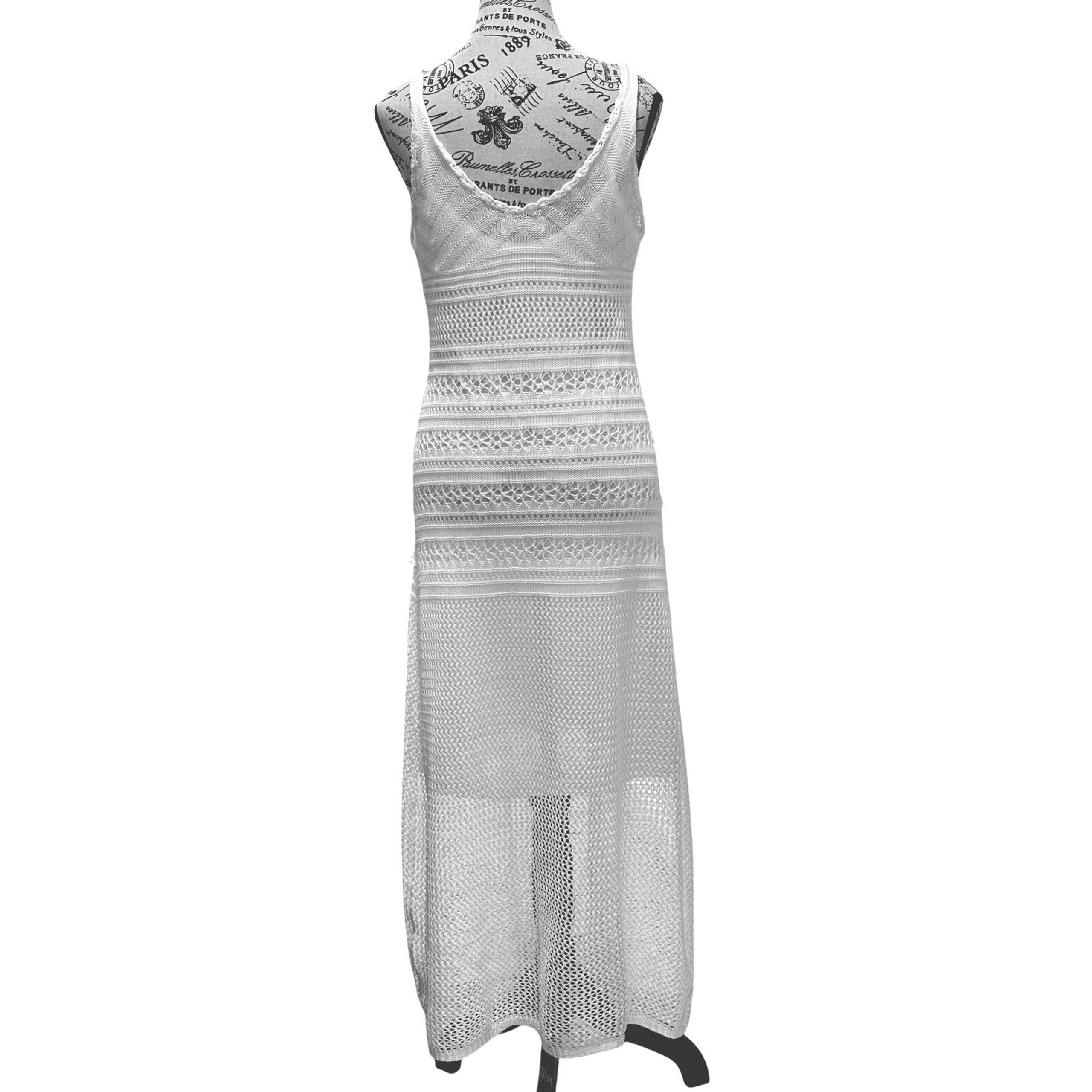 Solitaire White Crochet Maxi Dress/Swim Suit Cover Up Beach Pool Women size M