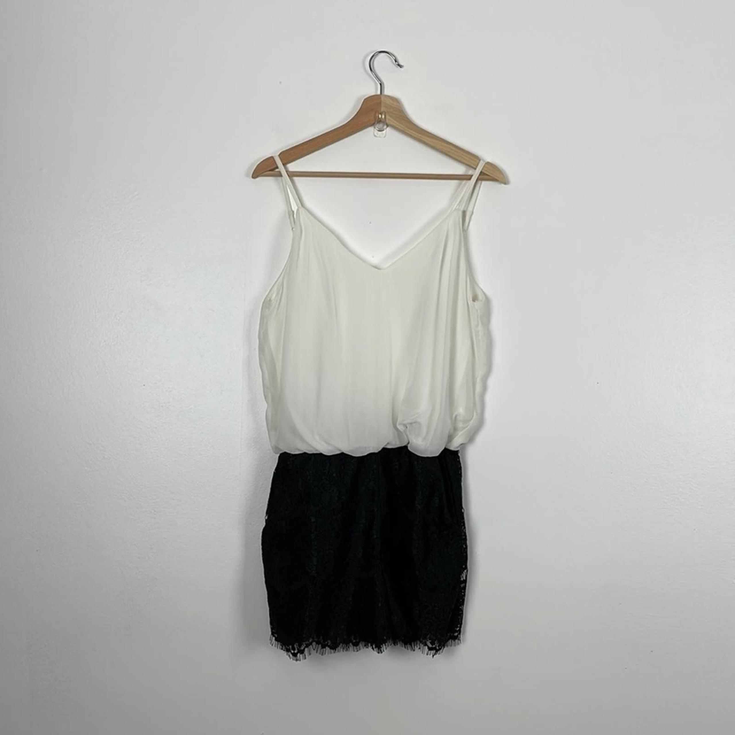 romper women's size 6 chiffon lace v neck 2 pockets black sleeveless - BISOU BISOU