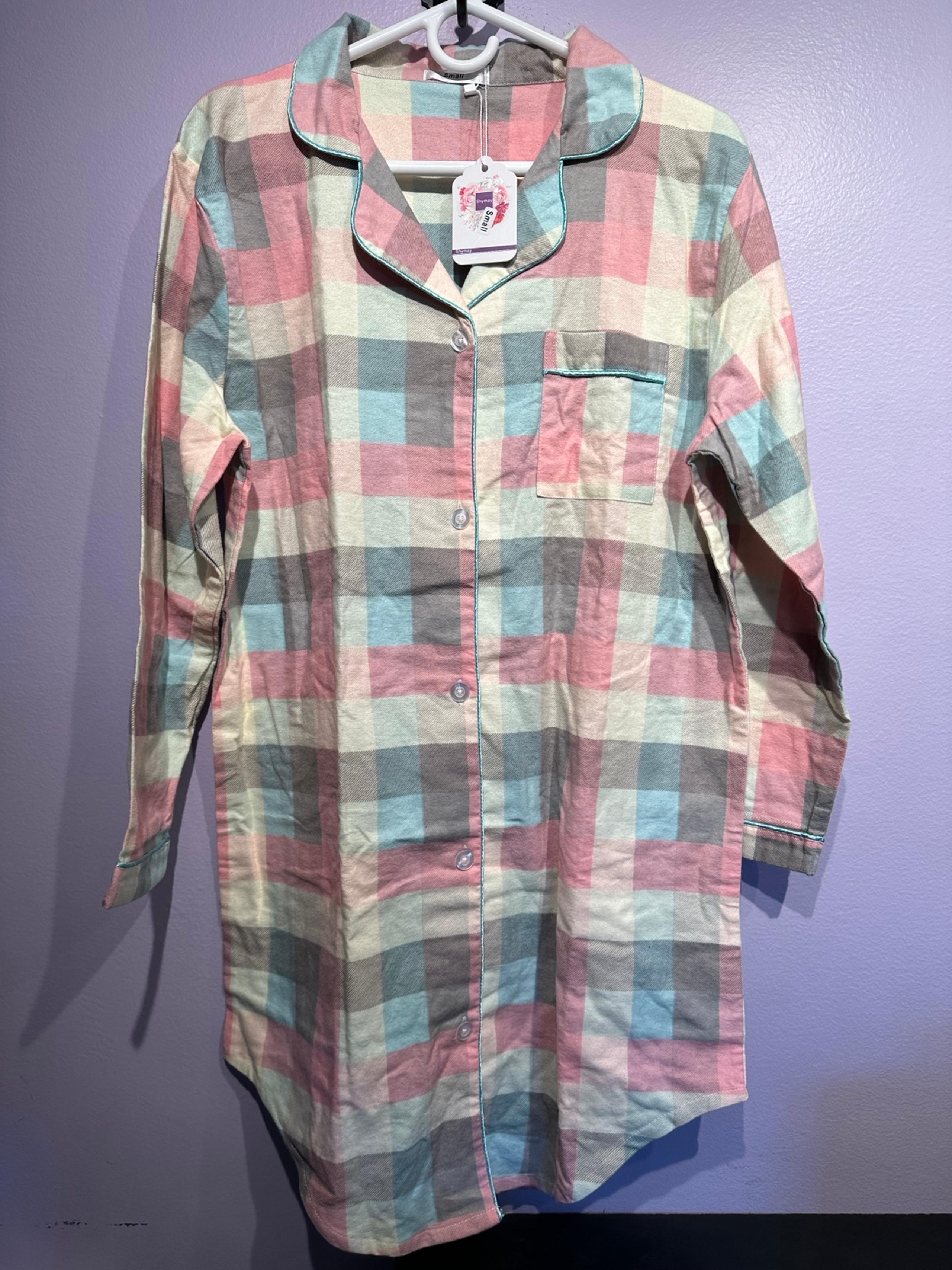 Women's Flannel Cotton Nightgown Button Down Nightshirt Long Sleeve Sleep Shirt