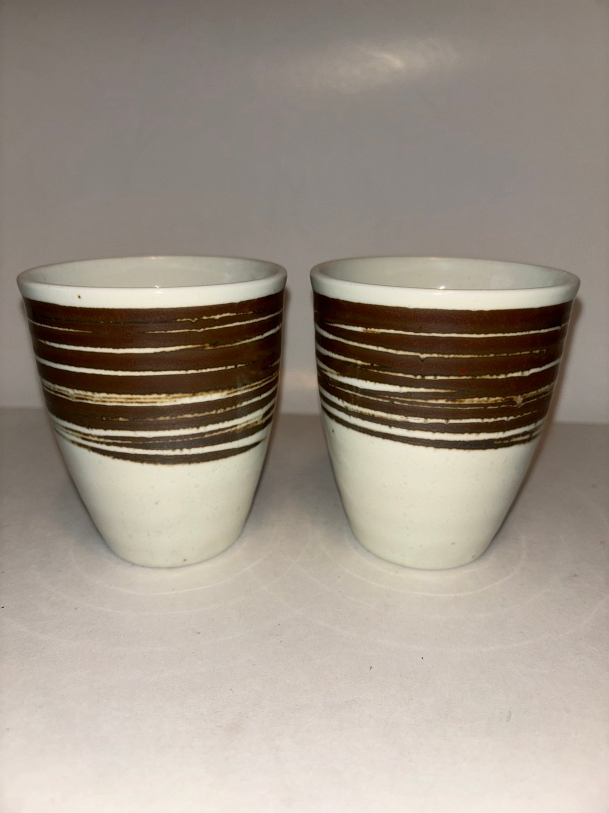 Two Pottery Coffee Mugs Stoneware Without Handles