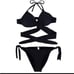LAST ONE Women's Triangle Bikini top and bottom, Black X bikini, M