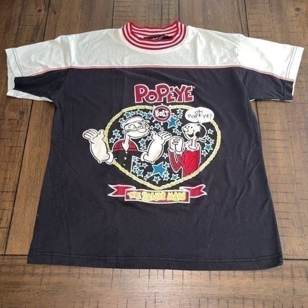 Vintage Popeye The Sailor Man Olive Oyl Puffy 80s Paint Shirt Lightning Bolt
