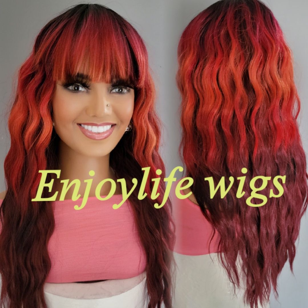 human hair bang wig with deep waves