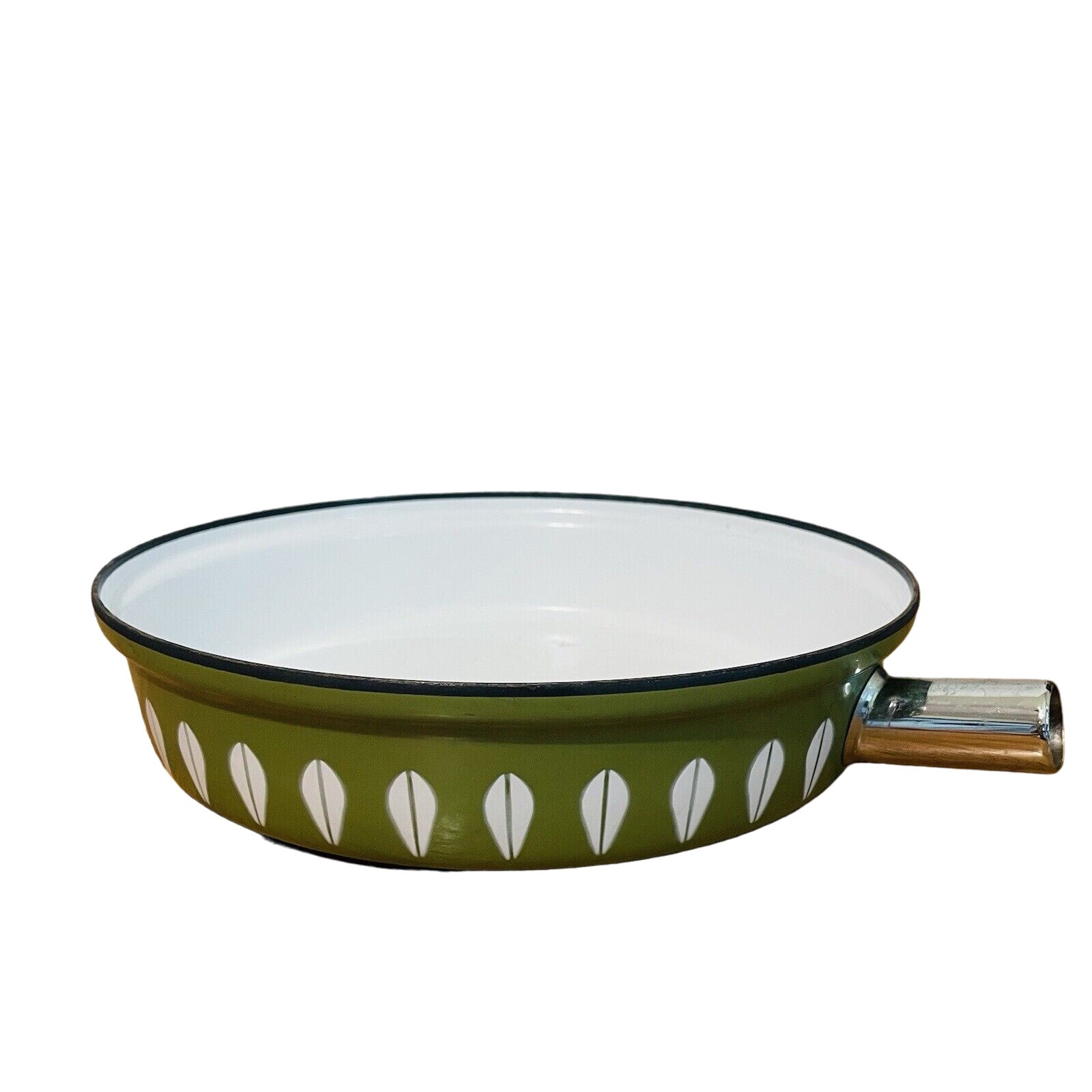 Cathrineholm Norway MCM 60s Green/White Lotus Enamel Skillet-No Lid/Handle
