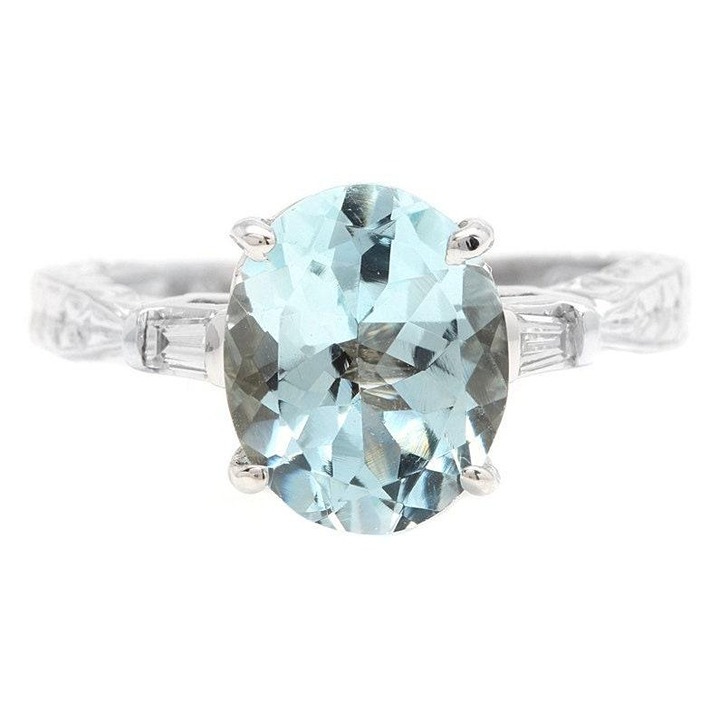 4.65Ct Natural Oval Sky Blue Topaz & Diamond Halo Solitaire Ring 14k White Gold