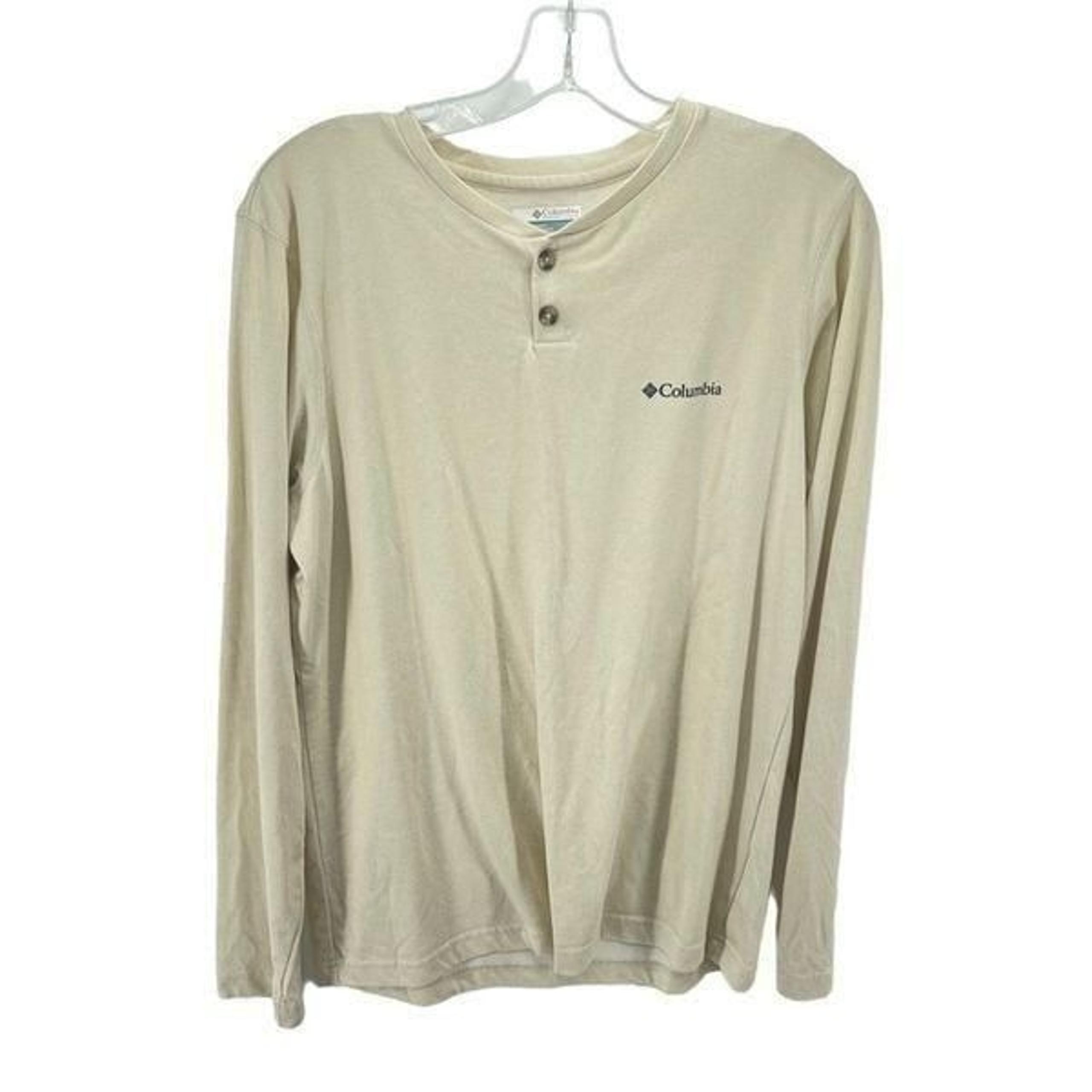 Mens Henley Shirt Long Sleeve Omni Wick Logo Beige Small - Columbia