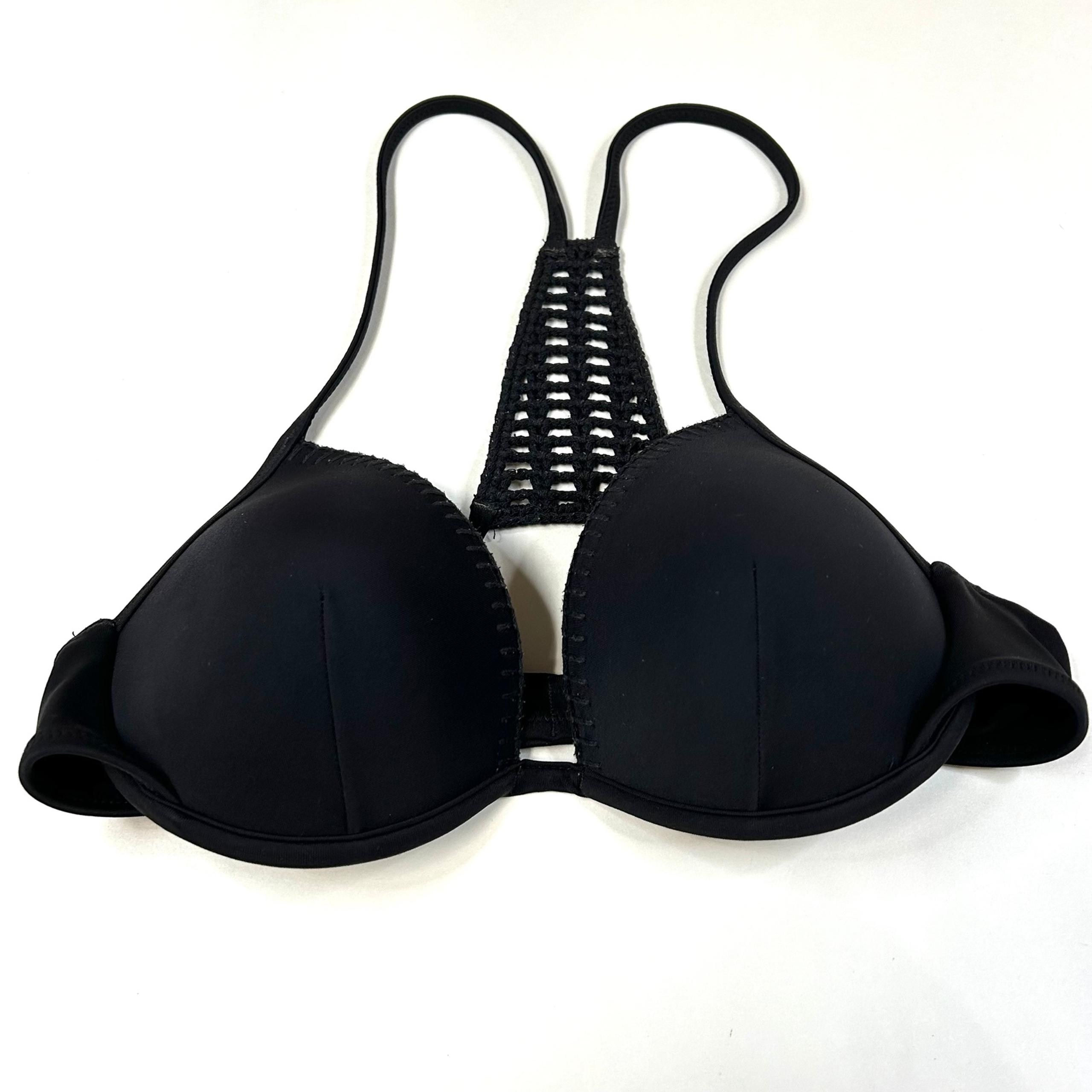 Victorias Secret 32C Fabulous Bikini Top Black Padded Underwire Crotchet #2815