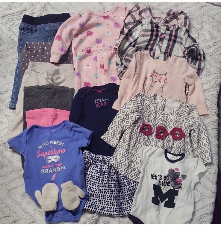 Large 16 pc baby girl clothing bundle 12M jeans pants U of M michigan outfits