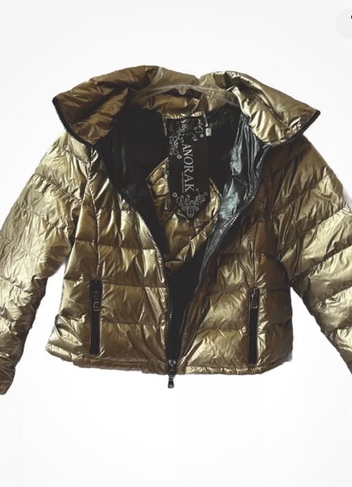 Women’s Anorak Puffer Down Winter Bomber Jacket Size Medium Gold Bronze Metallic