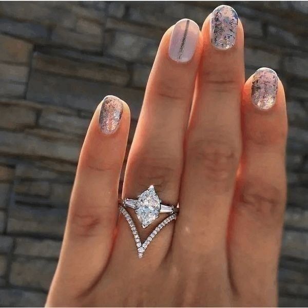 White Gold Diamond Marquise Wedding Engagement Anniversary Ring