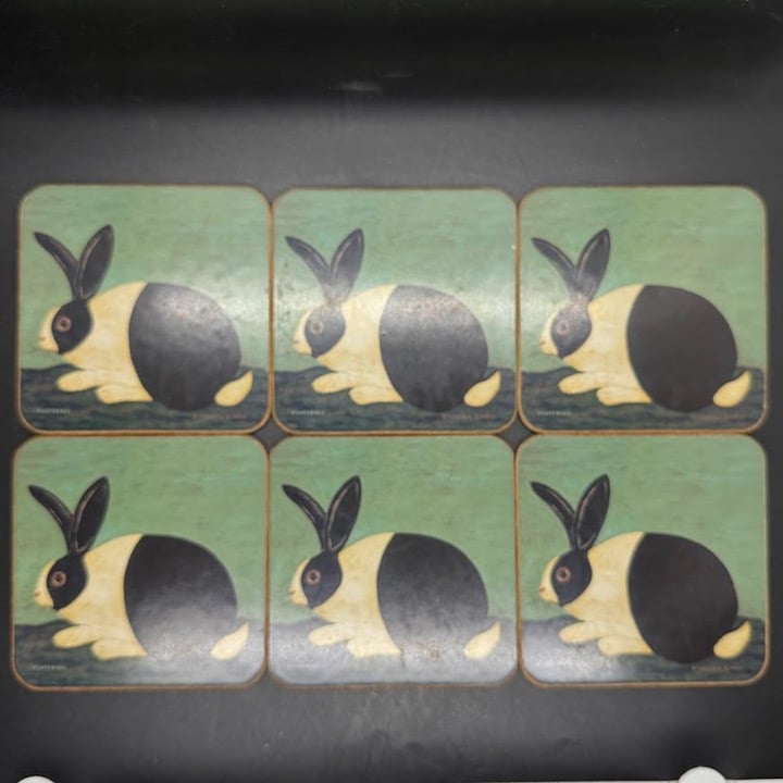 Warren Kimble Coasters Rabbits Set Of 6 Cork Back Bunny Rabbit Design Coasters