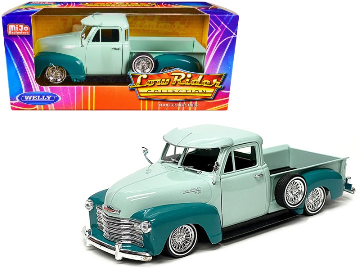 1953 Chevrolet 3100 Pickup Truck Lowrider Light Green and Teal Two-Tone LowRide