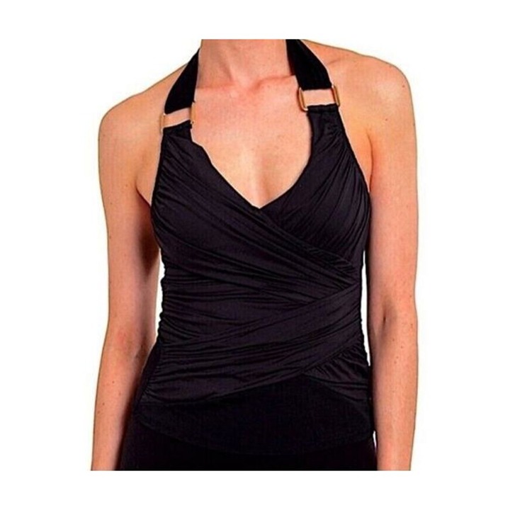 Spanx Black Draped Tankini Swim Top Women's Size 8 in Black Gold New With Tags!