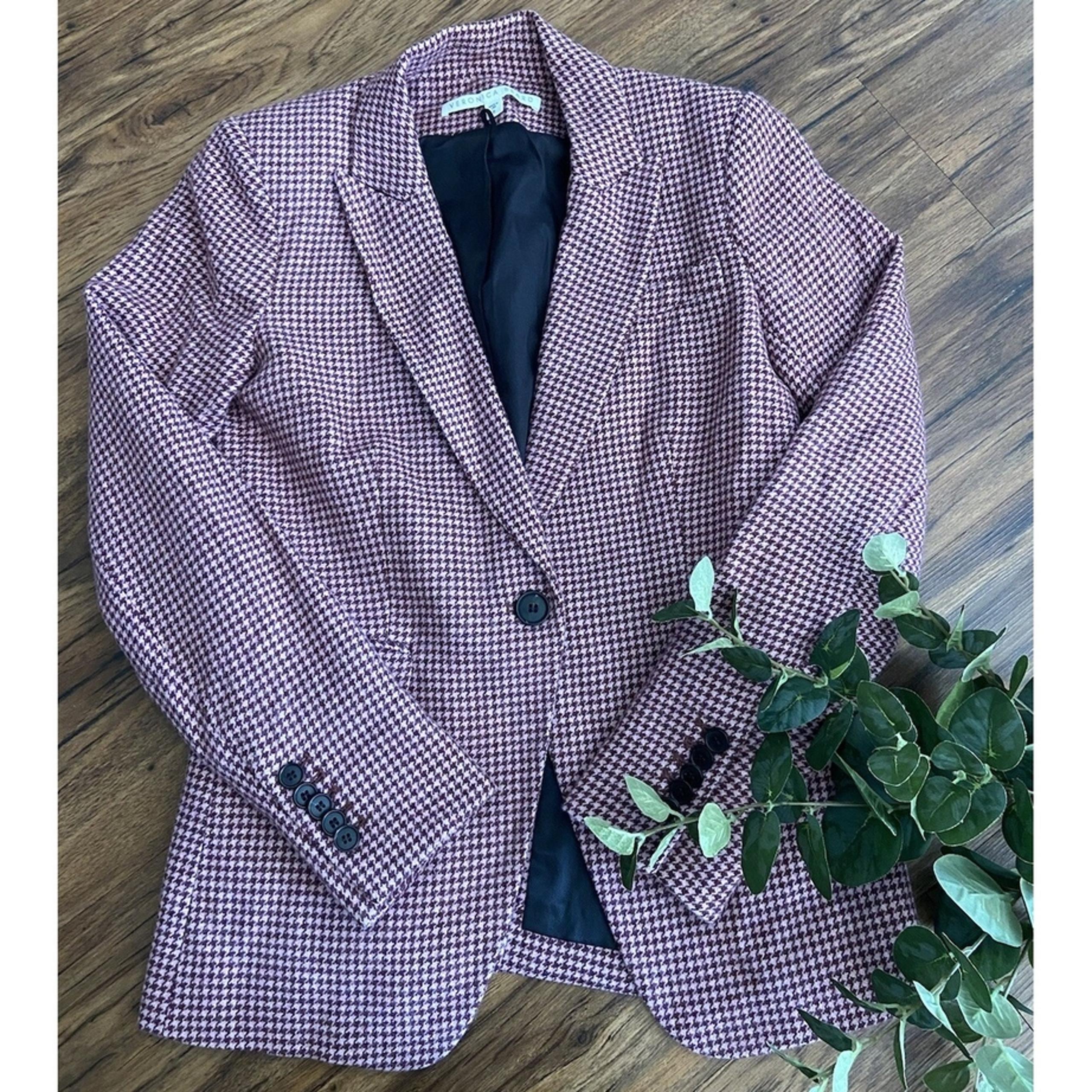 VERONICA BEARD Dickey Jacket FARLEY Houndstooth Red Pink Alpaca Size 0 Blazer