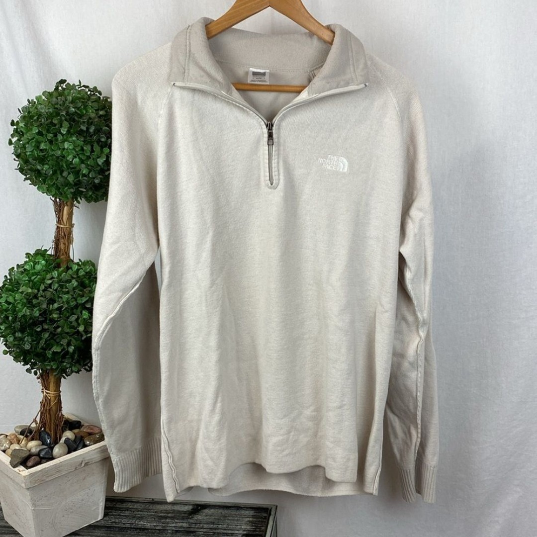 The North Face Ivory Cream Long Sleeve Quarter Zip V Neck Knit Sweater XL