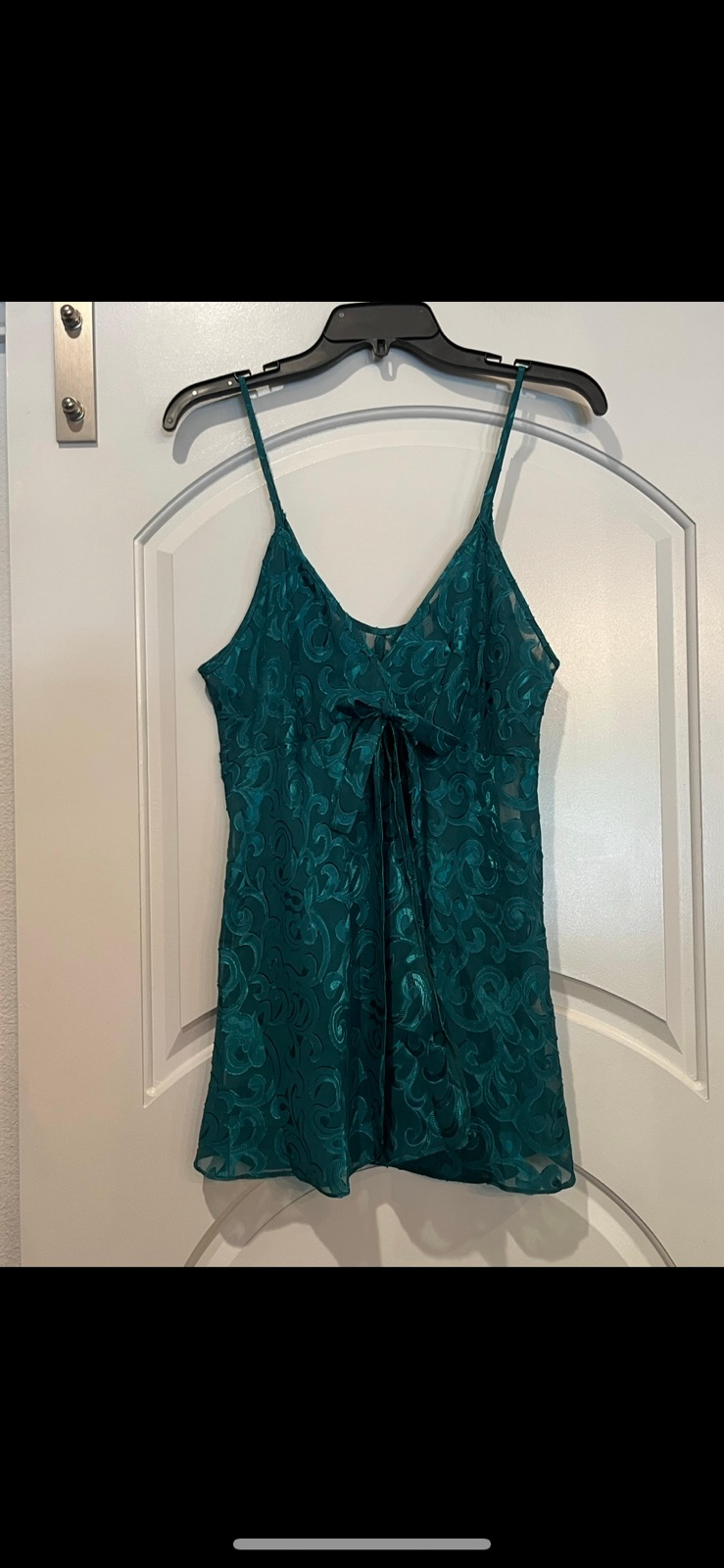 Vintage Teal green sheer burn out scroll style split front nightgown. Gorgeous!