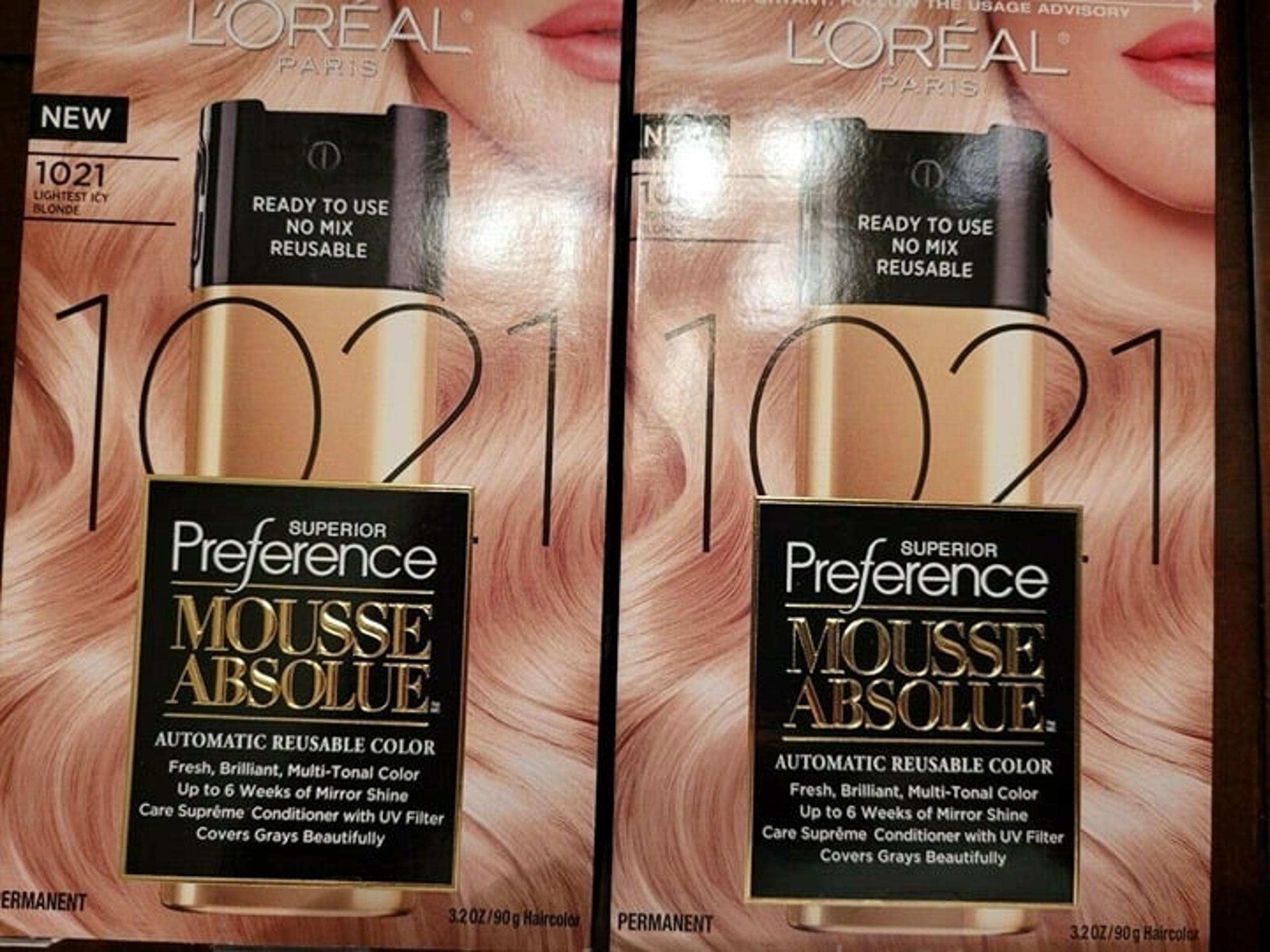 (2) L'OREAL Superior Preference Mousse Hair Color # 1021 Lightest Icy Blonde