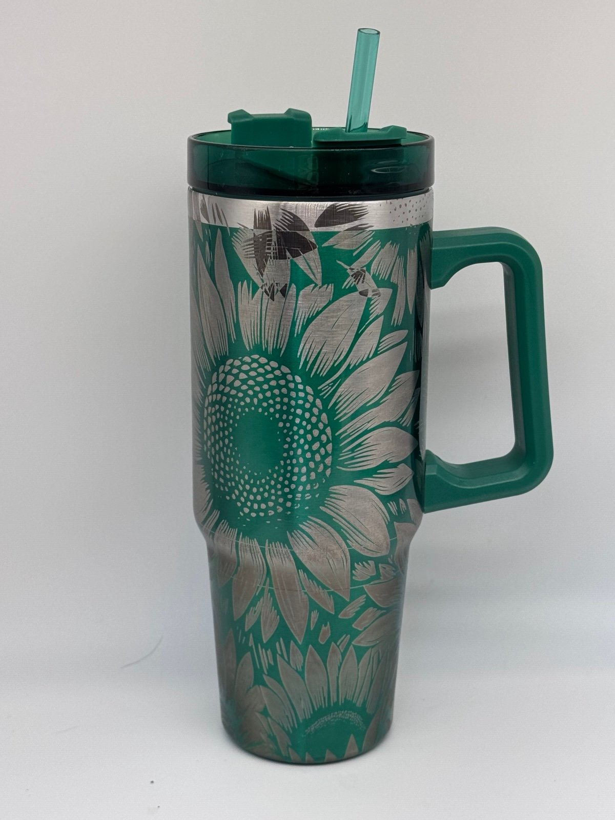 Custom tumbler 30 oz green with sunflowers