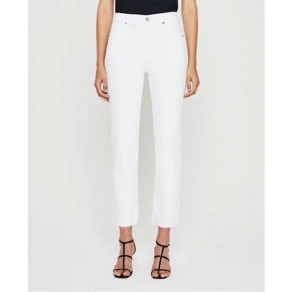 32r AG Adriano Goldschmied Alexis Crop High-Rise Vintage Straight Raw Hem White