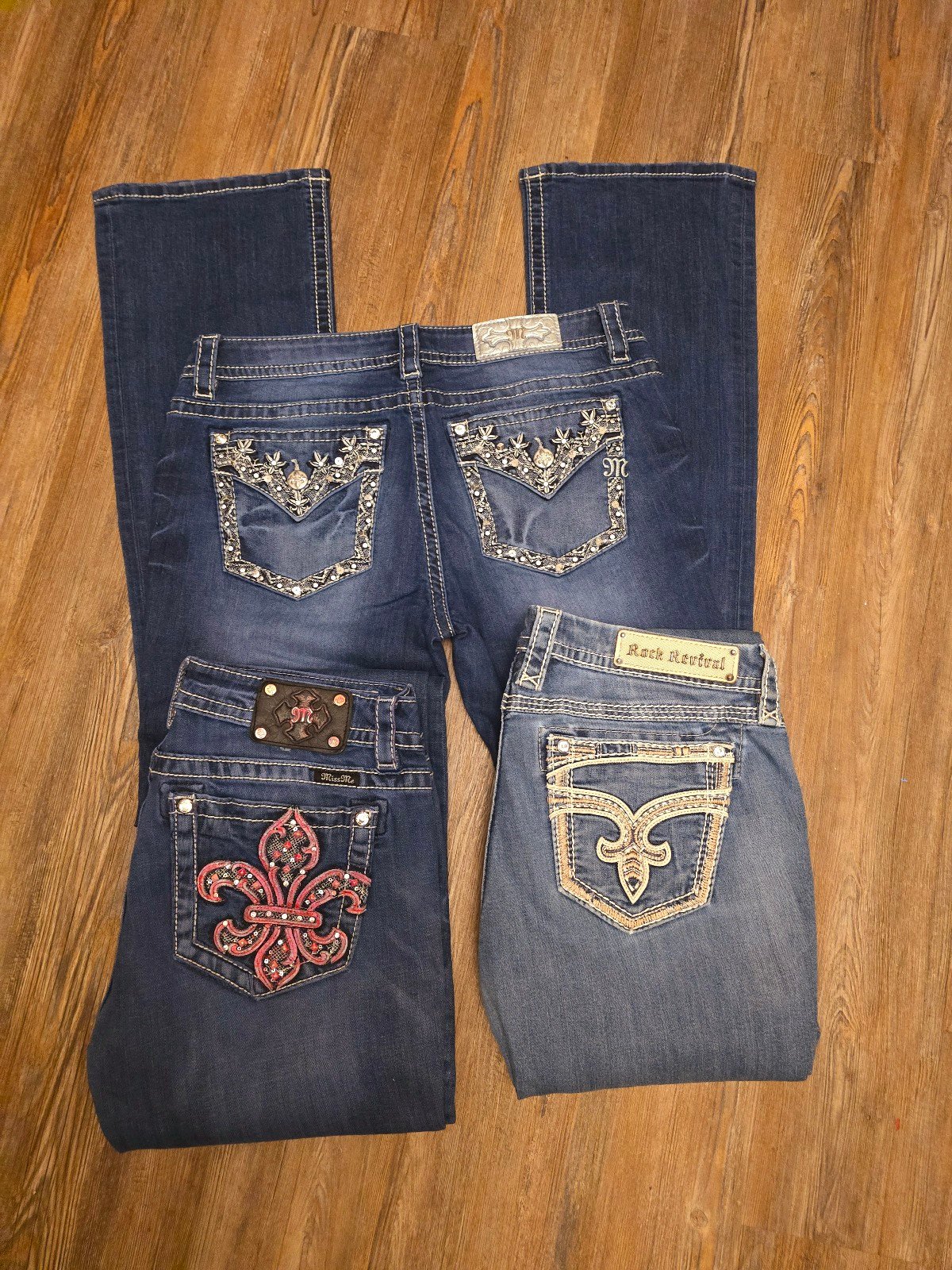 Miss Me and Rock Revival Bootcut Embellished Blue Jeans size 31